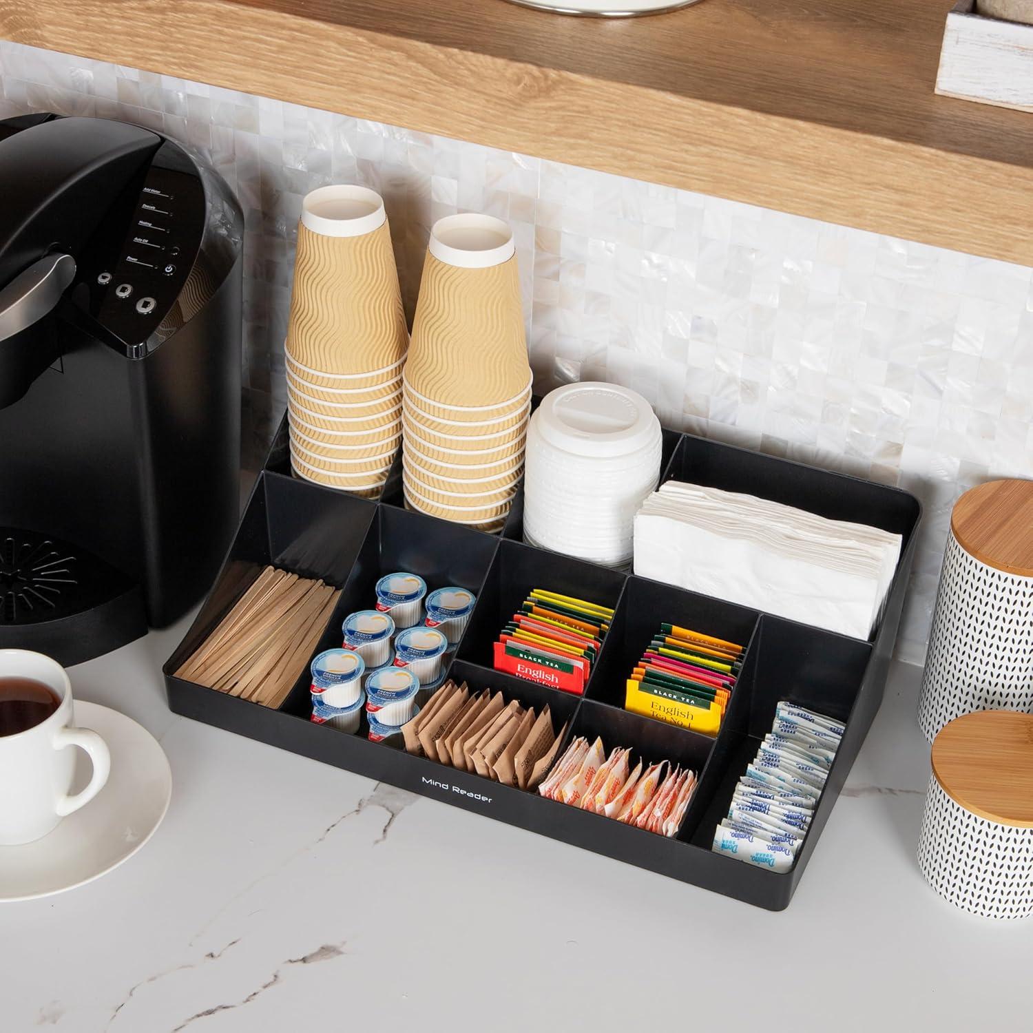imageMind Reader Cup and Condiment Station Countertop Organizer Coffee Bar Kitchen Stirrers 17875L x 95W x 6625H BlackBlack