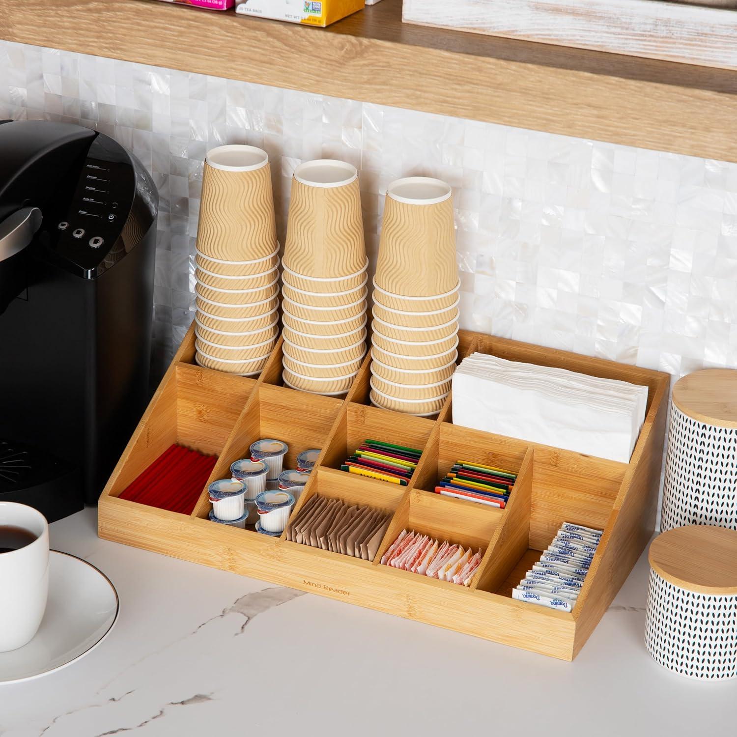 imageMind Reader Cup and Condiment Station Countertop Organizer Coffee Bar Kitchen Stirrers 17875L x 95W x 6625H BlackBrown