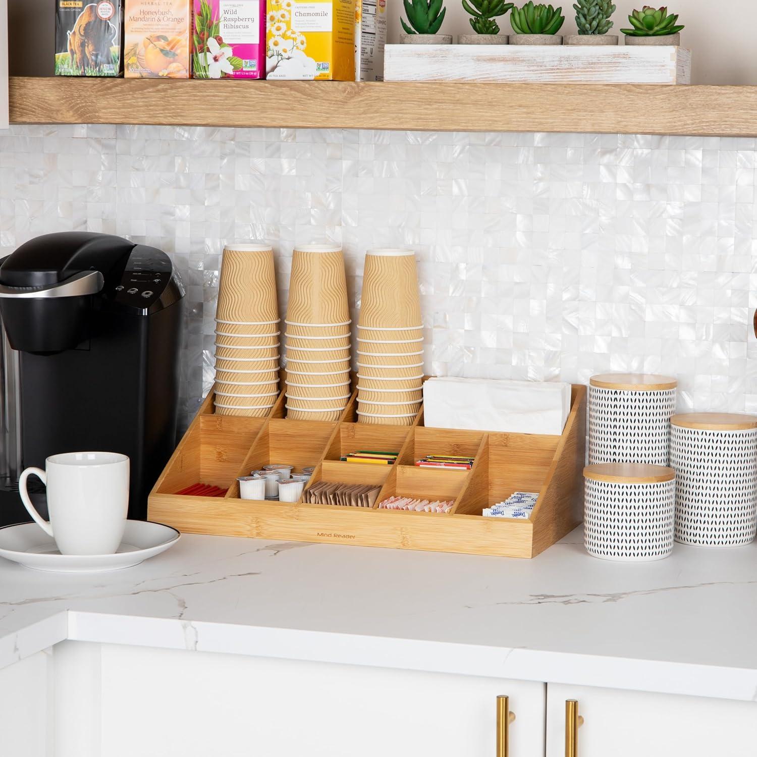 imageMind Reader Cup and Condiment Station Countertop Organizer Coffee Bar Kitchen Stirrers 17875L x 95W x 6625H BlackBrown