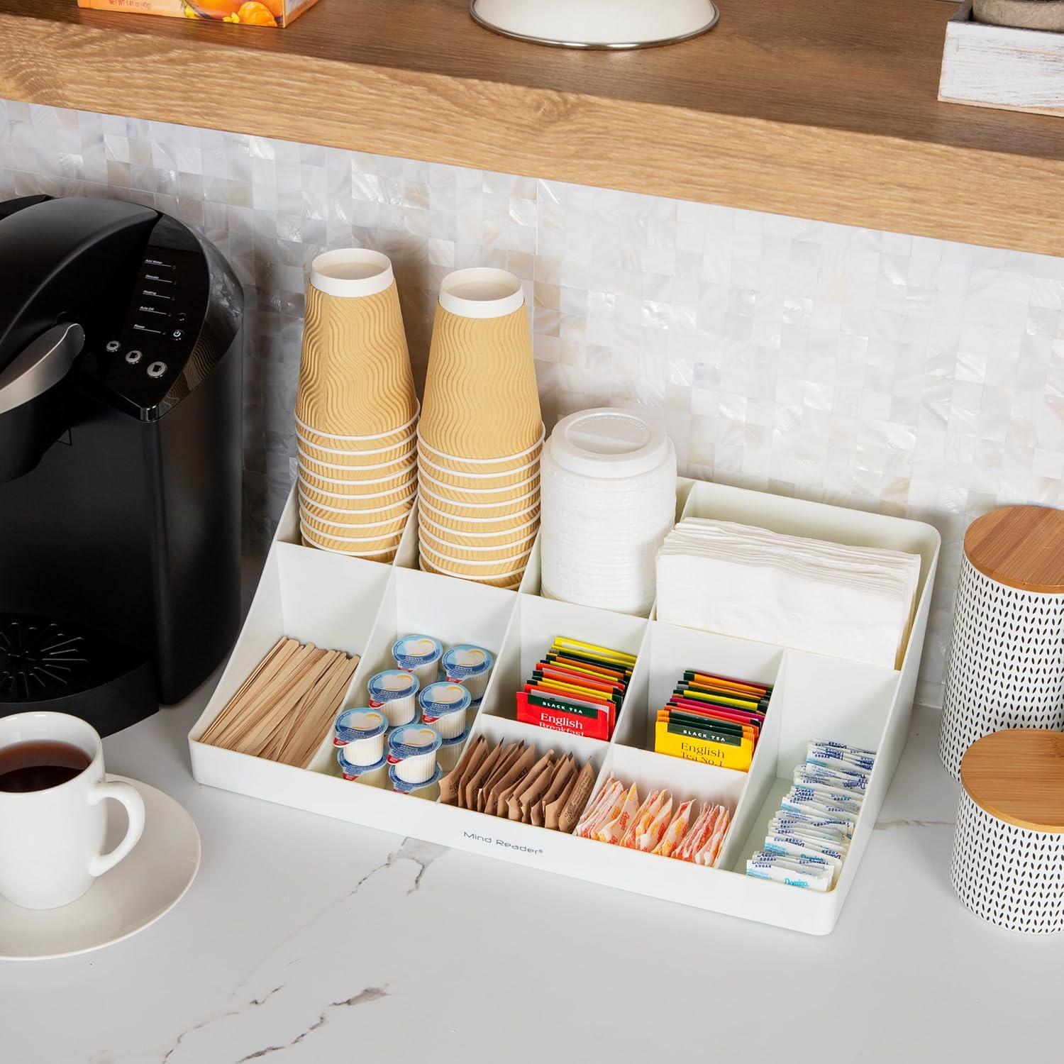 imageMind Reader Cup and Condiment Station Countertop Organizer Coffee Bar Kitchen Stirrers 17875L x 95W x 6625H BlackWhite