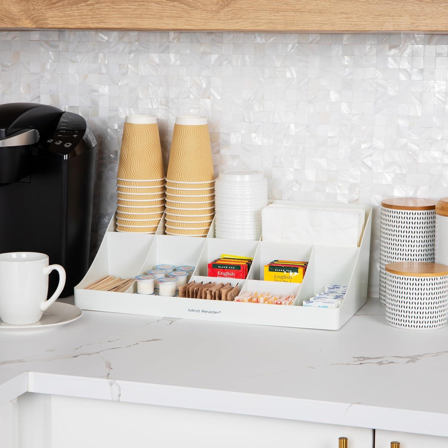 imageMind Reader Cup and Condiment Station Countertop Organizer Coffee Bar Kitchen Stirrers 17875L x 95W x 6625H BlackWhite