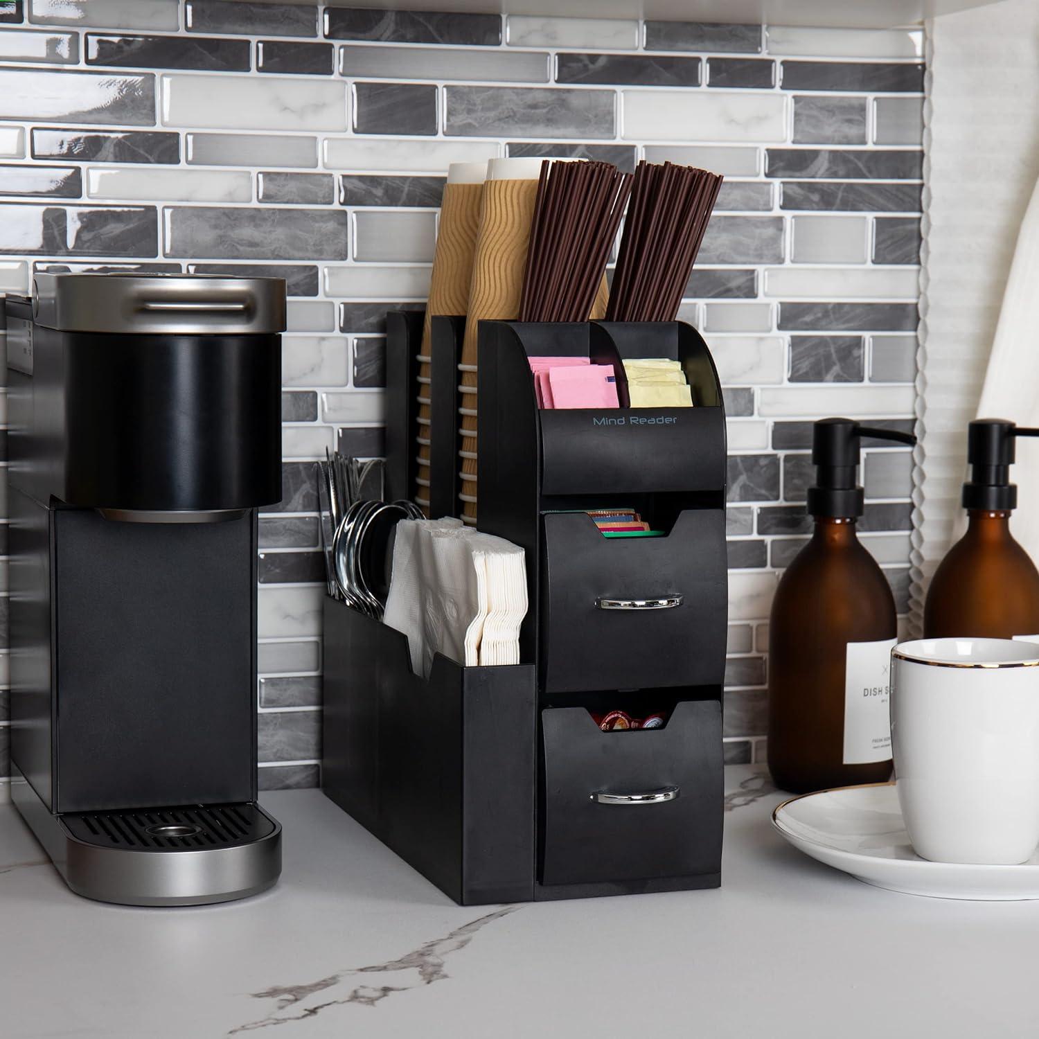 imageMind Reader Cup and Condiment Station Countertop Organizer Coffee Bar Kitchen Stirrers 535W x 1125L x 1115H BlackSingle