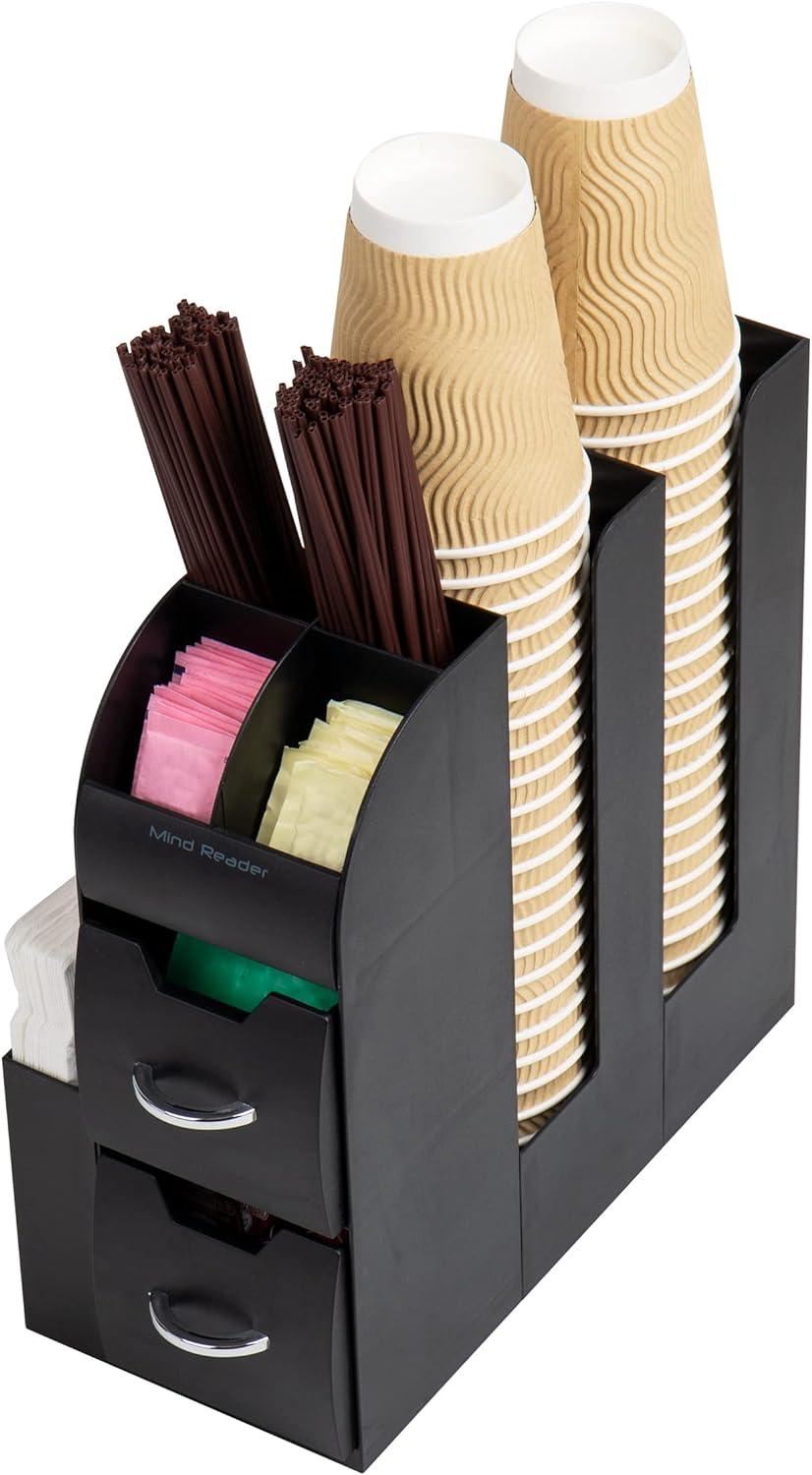 imageMind Reader Cup and Condiment Station Countertop Organizer Coffee Bar Kitchen Stirrers 535W x 1125L x 1115H BlackSingle