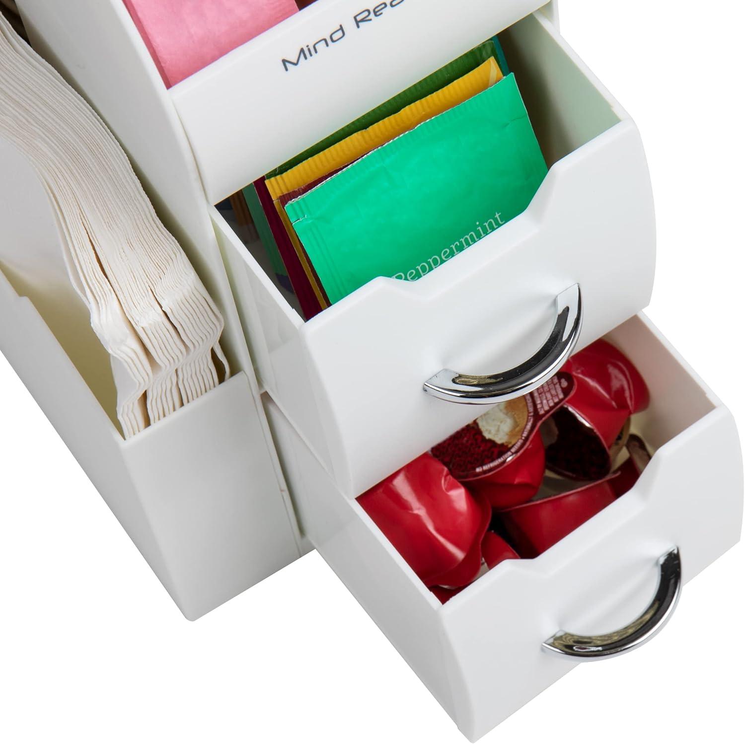 imageMind Reader Cup and Condiment Station Countertop Organizer Coffee Bar Kitchen Stirrers 5375L x 12W x 1125H White