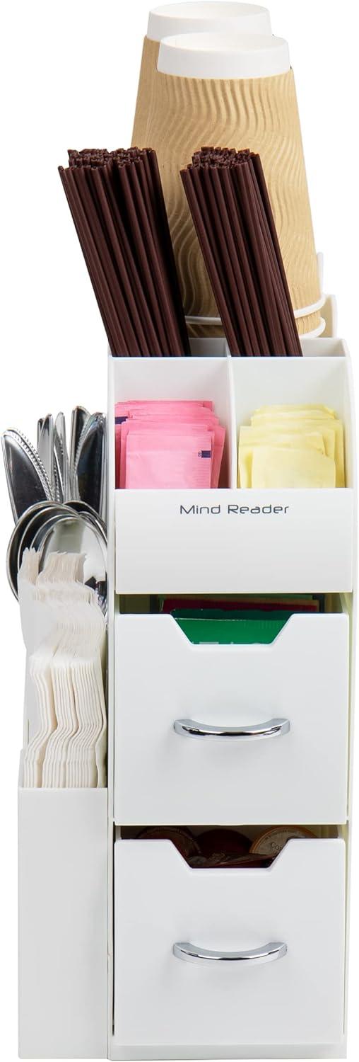 imageMind Reader Cup and Condiment Station Countertop Organizer Coffee Bar Kitchen Stirrers 5375L x 12W x 1125H White