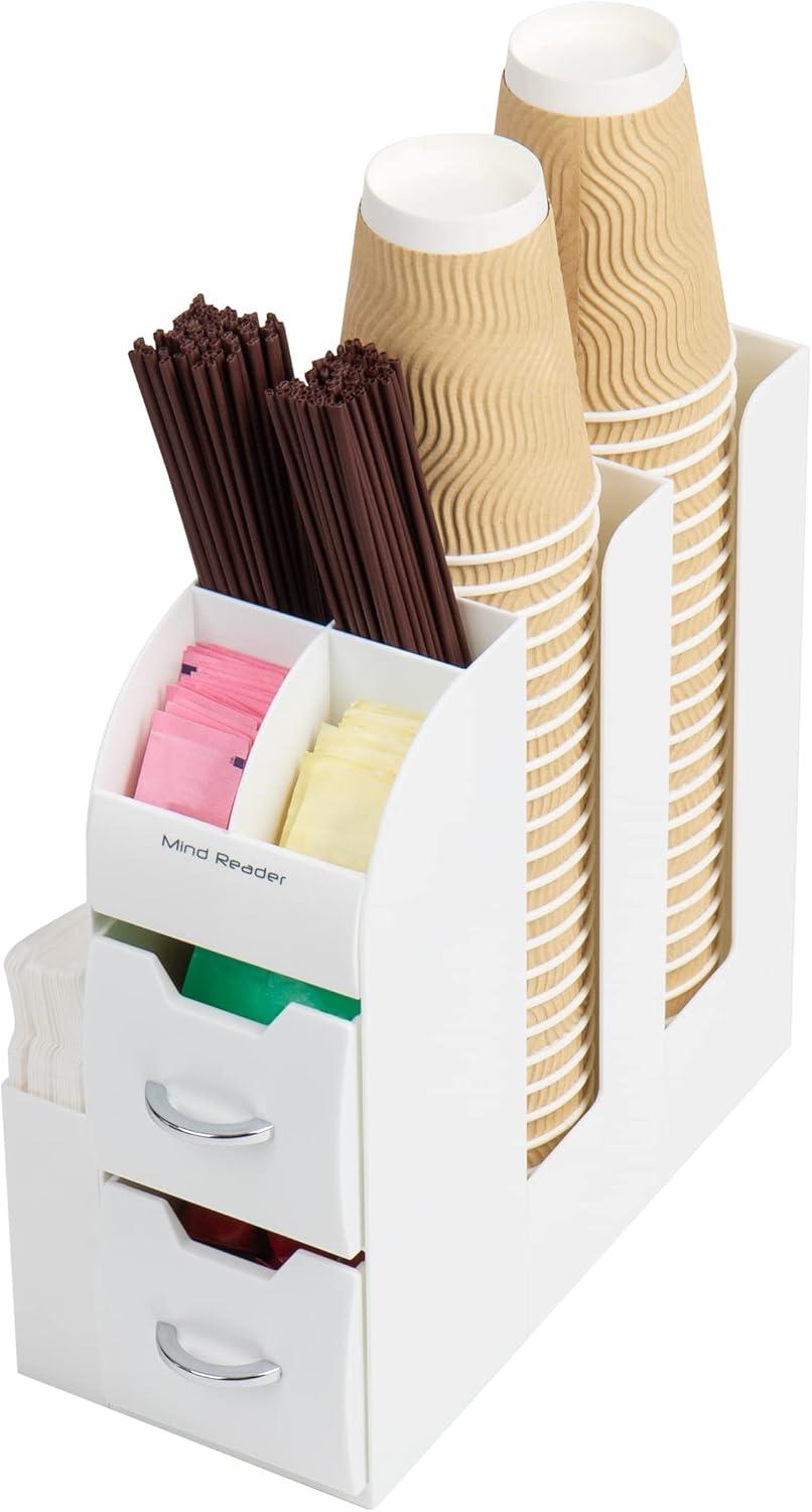 imageMind Reader Cup and Condiment Station Countertop Organizer Coffee Bar Kitchen Stirrers 5375L x 12W x 1125H White