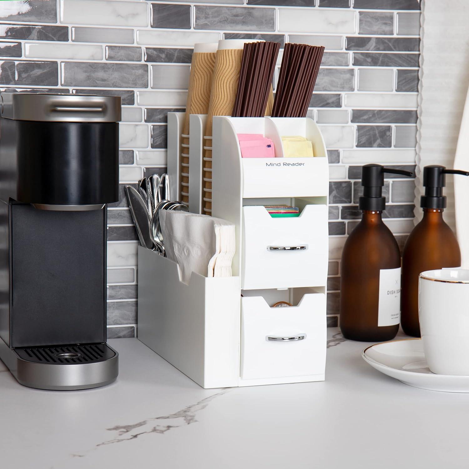 imageMind Reader Cup and Condiment Station Countertop Organizer Coffee Bar Kitchen Stirrers 5375L x 12W x 1125H White