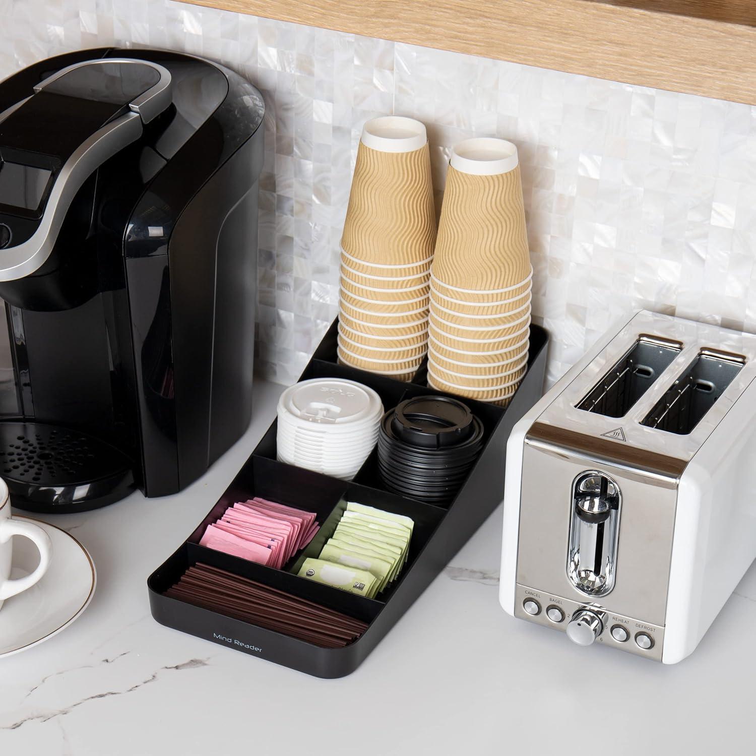 imageMind Reader Cup and Condiment Station Set of 2 Countertop Organizer Coffee Bar Kitchen 725L x 155W x 525H BlackBlack
