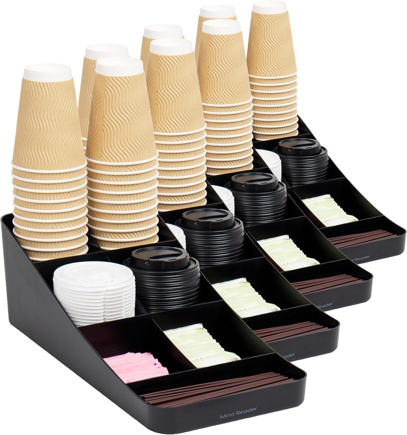 imageMind Reader Cup and Condiment Station Set of 2 Countertop Organizer Coffee Bar Kitchen 725L x 155W x 525H BlackBlack