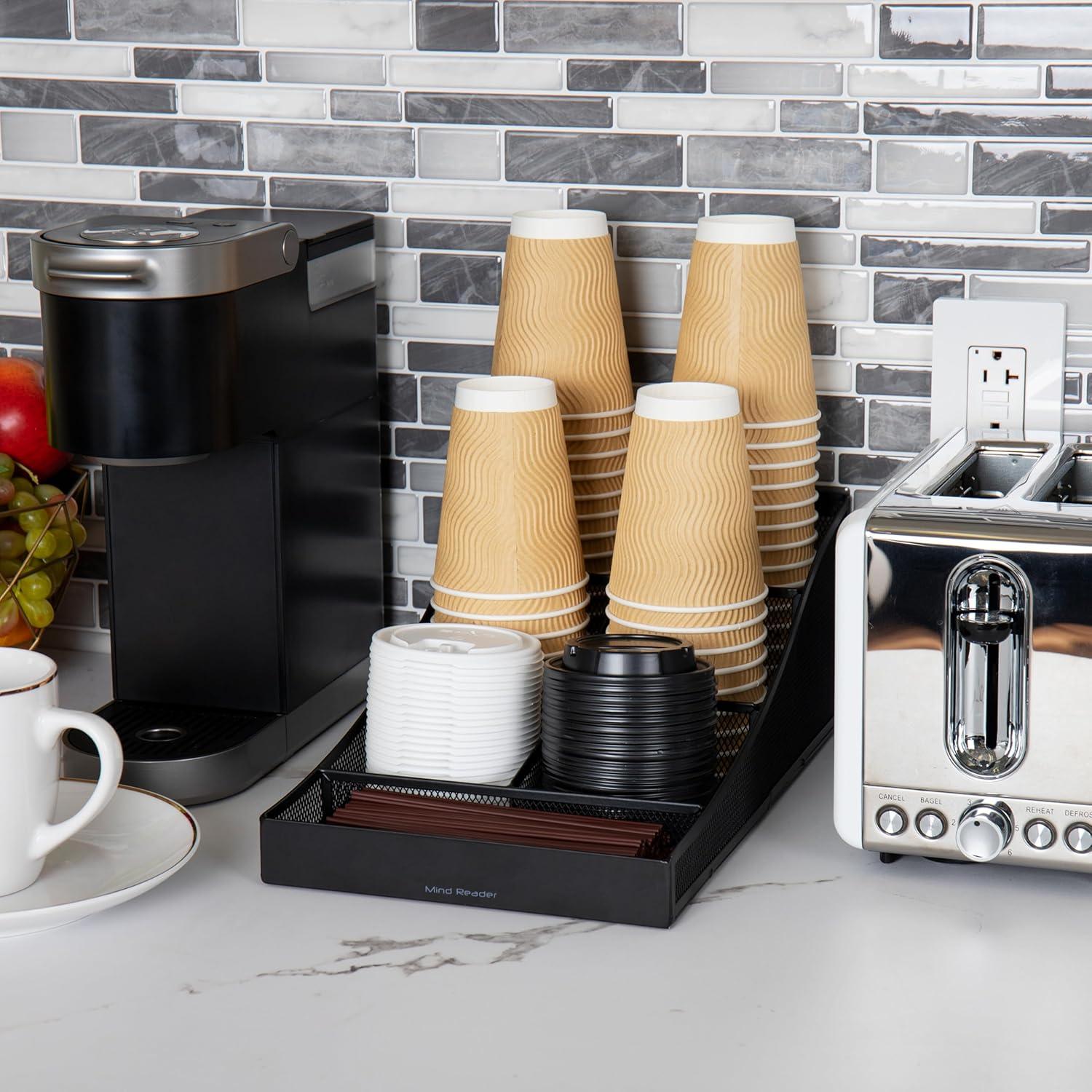 imageMind Reader Cup and Condiment Station Set of 2 Countertop Organizer Coffee Bar Kitchen 725L x 155W x 525H BlackBlack Mesh