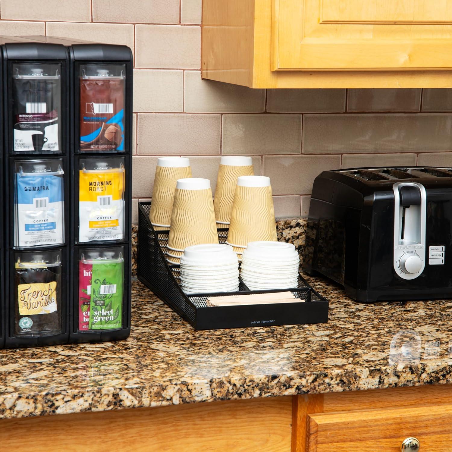imageMind Reader Cup and Condiment Station Set of 2 Countertop Organizer Coffee Bar Kitchen 725L x 155W x 525H BlackBlack Mesh