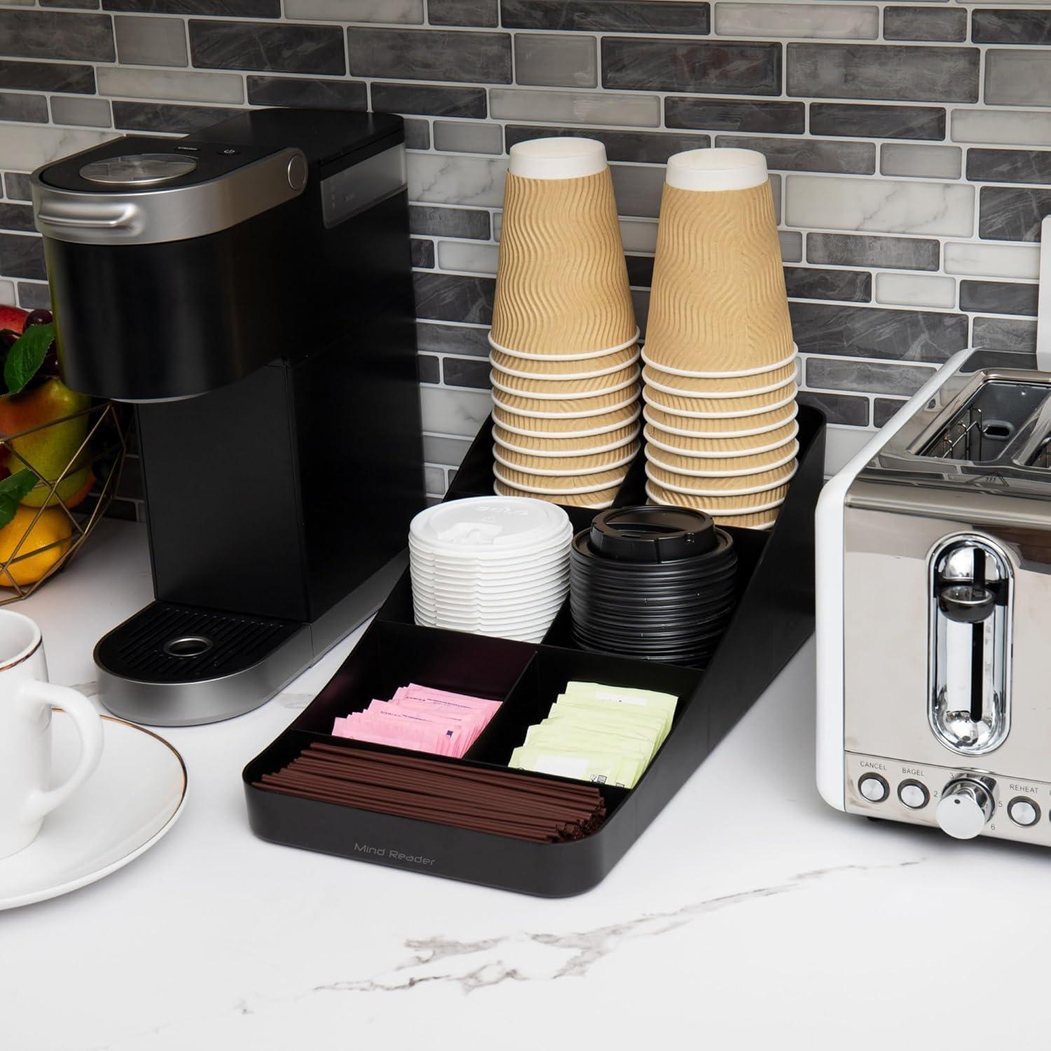 imageMind Reader Cup and Condiment Station Set of 2 Countertop Organizer Coffee Bar Kitchen 725L x 155W x 525H BlackClassic Black