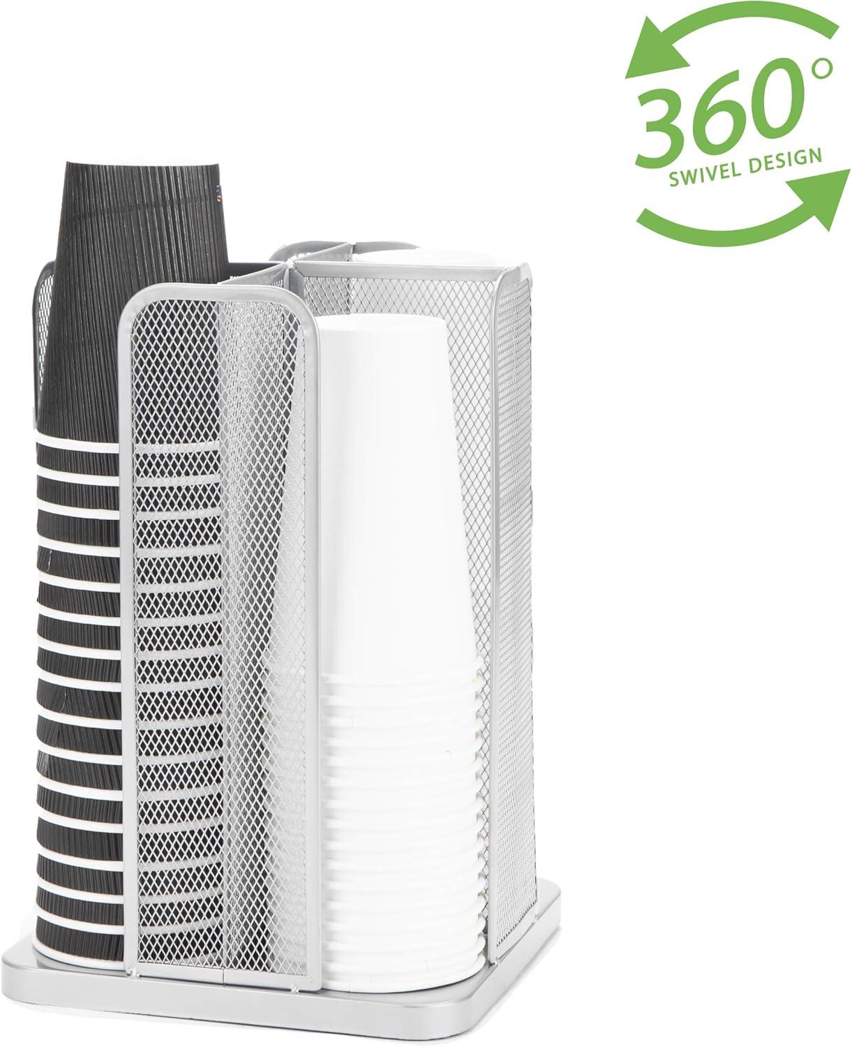 imageMind Reader Cup and Lid Carousel Countertop Org Coffee Bar Beverage Cup Holder Metal Mesh 8L x 8W x 115H WhiteWhite