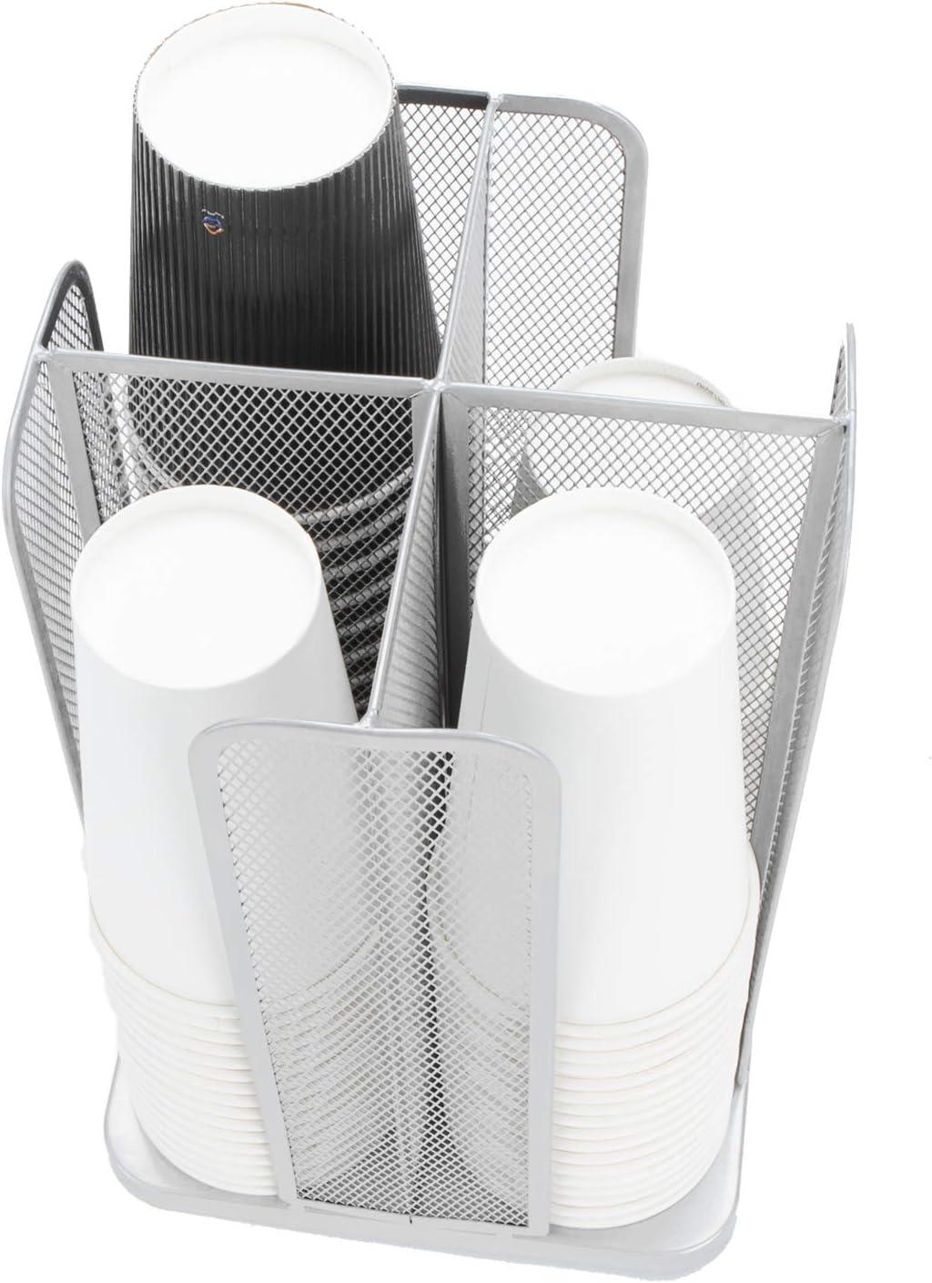 imageMind Reader Cup and Lid Carousel Countertop Org Coffee Bar Beverage Cup Holder Metal Mesh 8L x 8W x 115H WhiteWhite