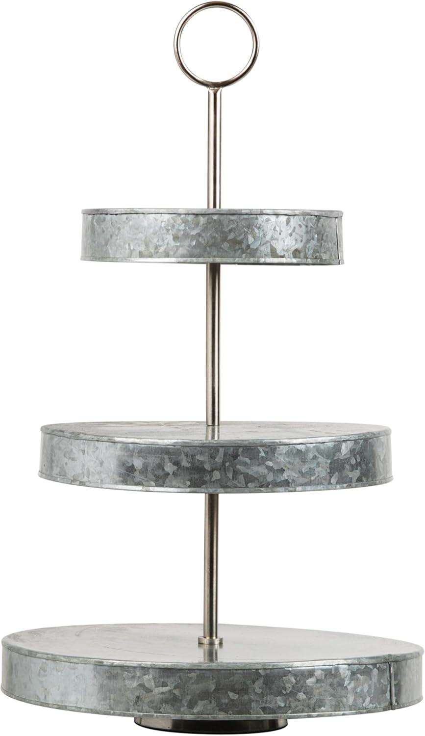 imageMind Reader Cupcake Stand Tiered Dessert Table Display Kitchen Tower Galvanized Metal 12L x 12W x 21H Silver