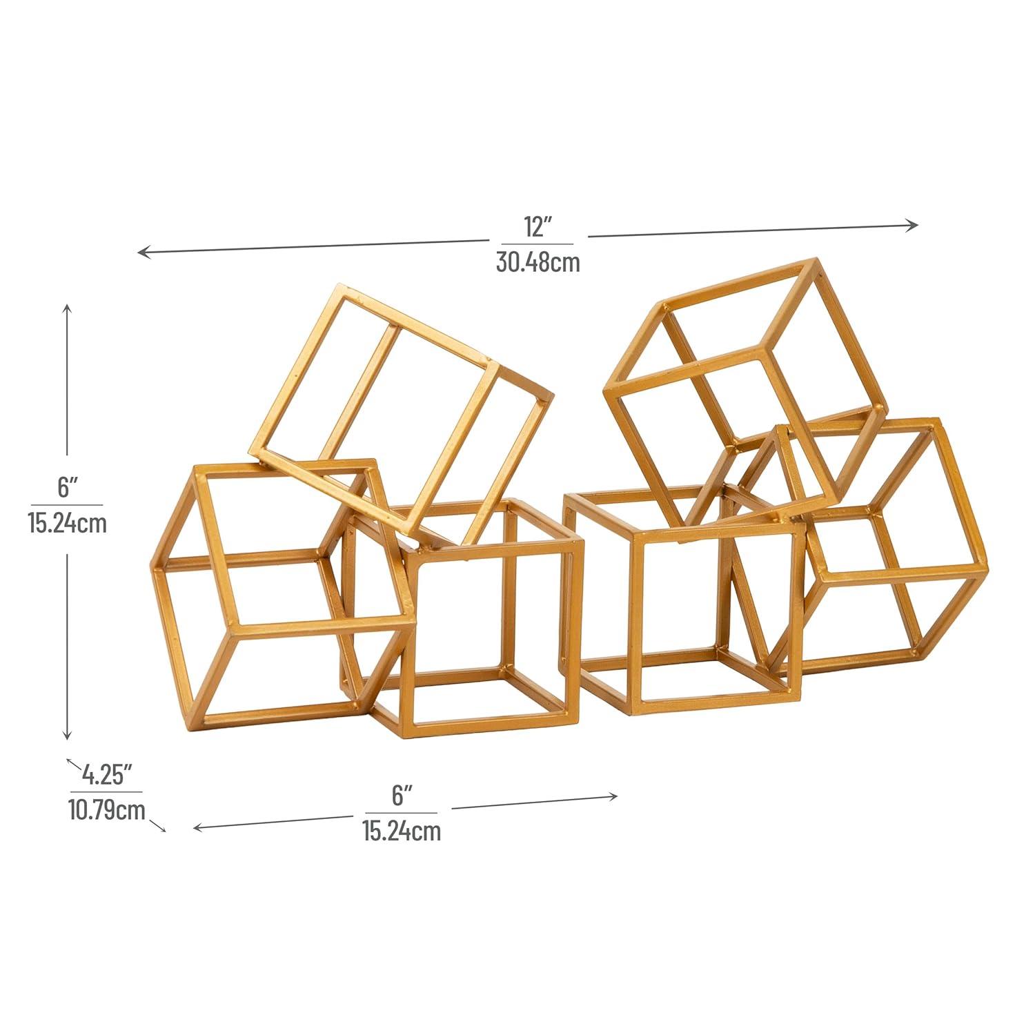 imageMind Reader Decorative Geometric Cube Bookends Modern Book Holders Office Decor Metal Set of 2 Gold