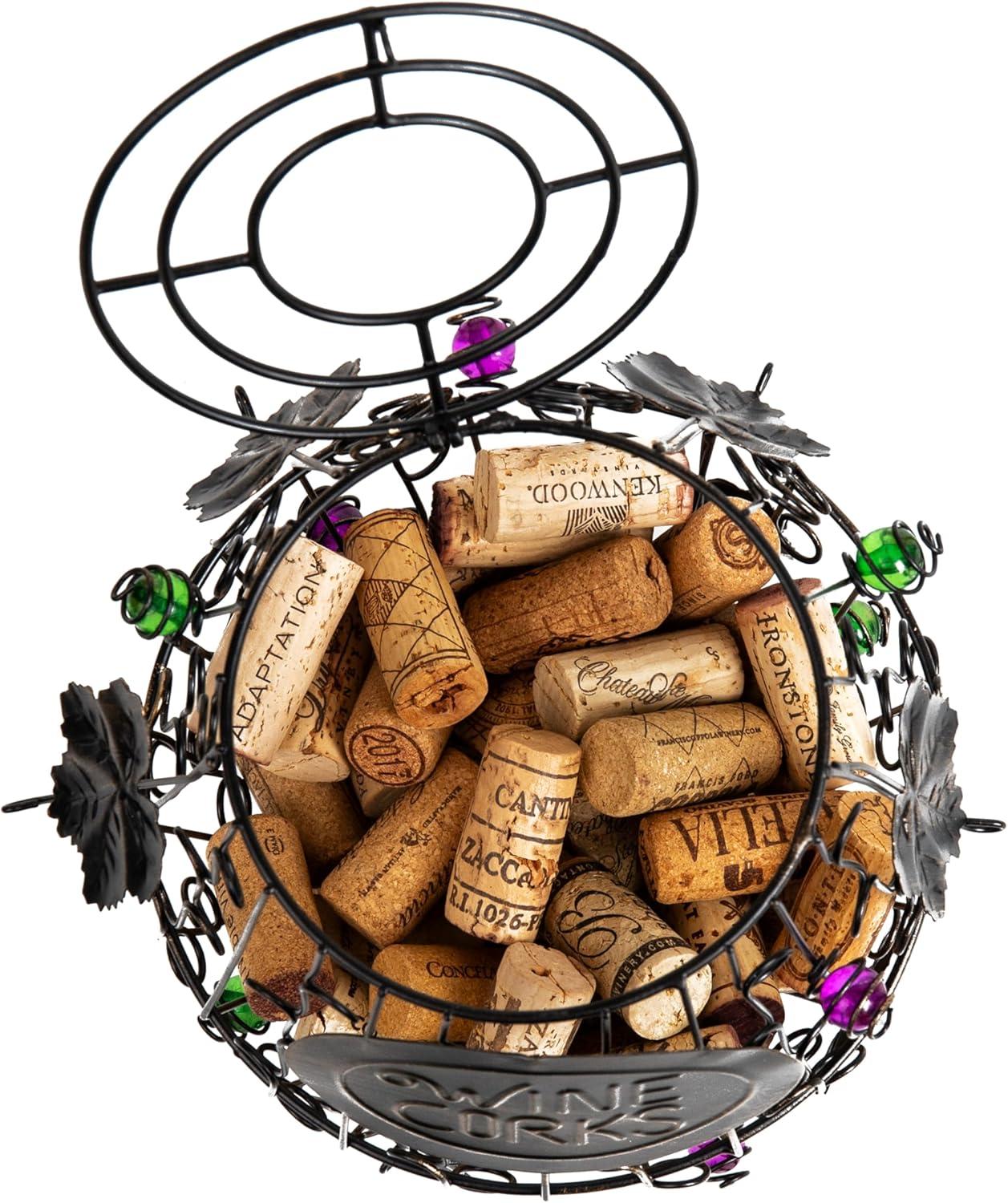 imageMind Reader Decorative Wine Cork Barrel Bar Accessories Storage Countertop Organizer Metal 65L x 65W x 95H BlackBlack