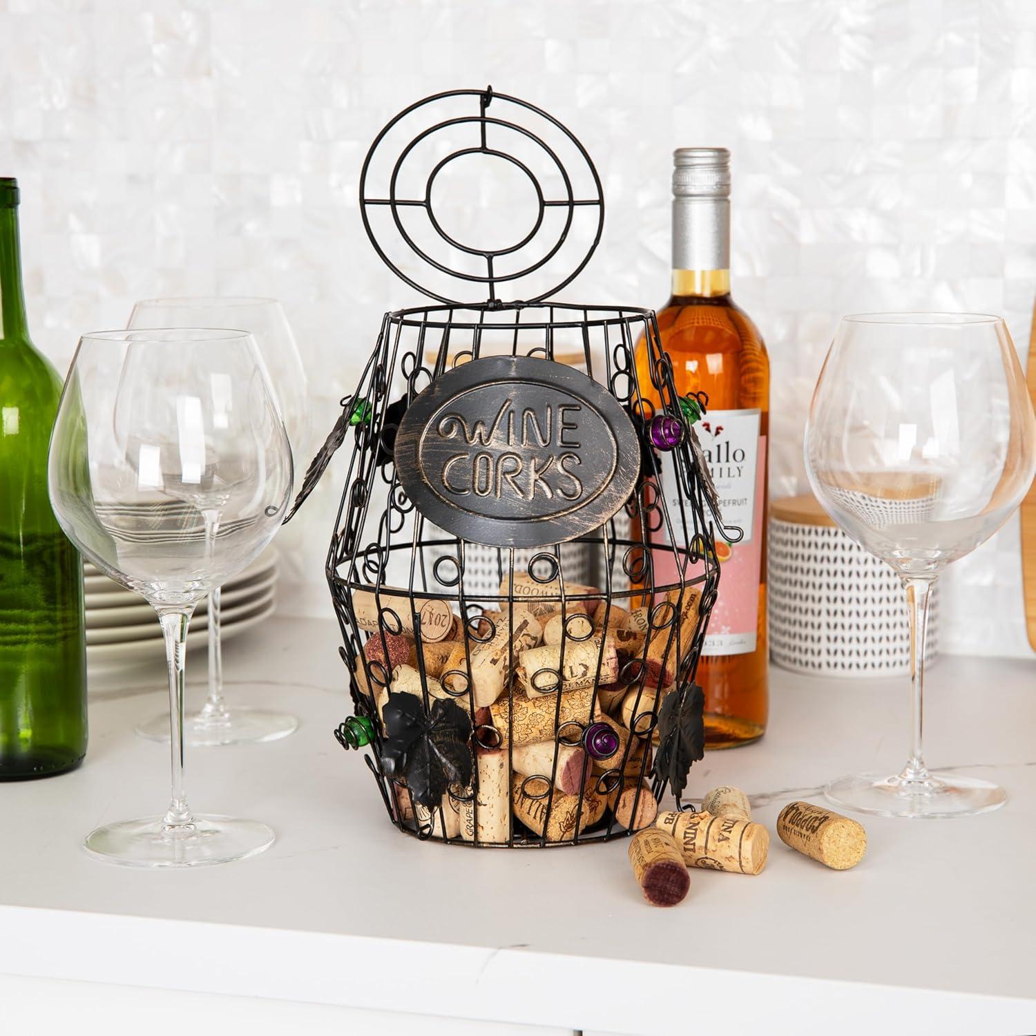 imageMind Reader Decorative Wine Cork Barrel Bar Accessories Storage Countertop Organizer Metal 65L x 65W x 95H BlackBlack