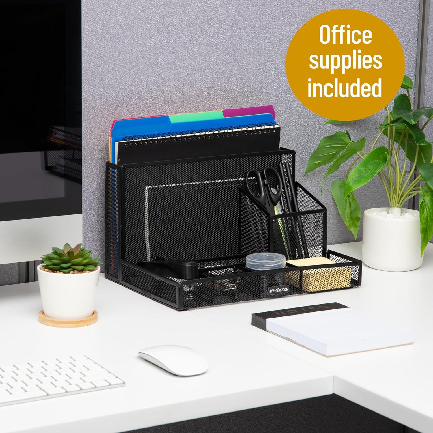 imageMind Reader Desktop Organizer with Office Supplies Included Vertical File Storage Metal 125L x 9W x 725H Black