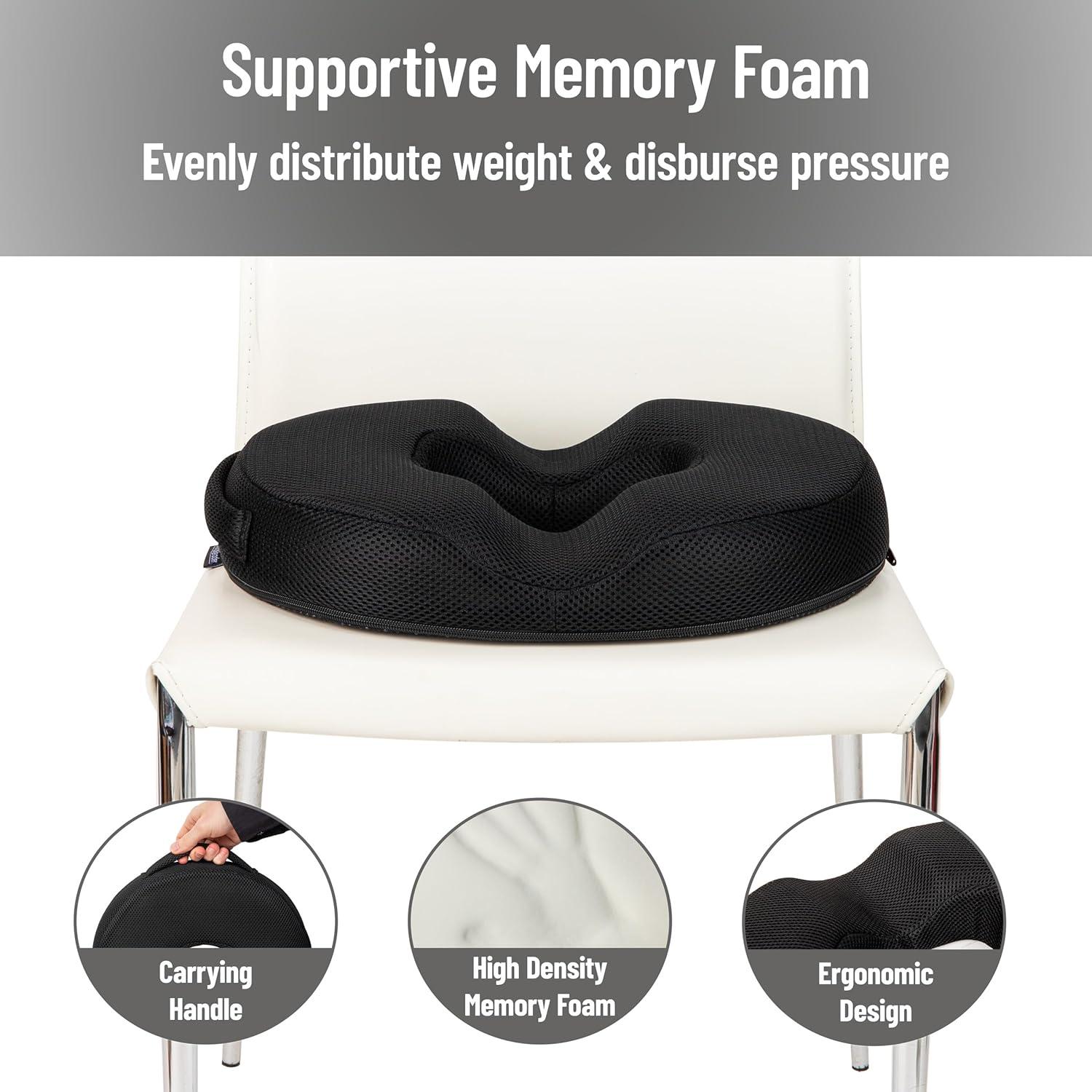 imageMind Reader Donut Pillow Seat Cushion with AirCloud Technology Tailbone Hemorrhoid Pregnancy Relief Black