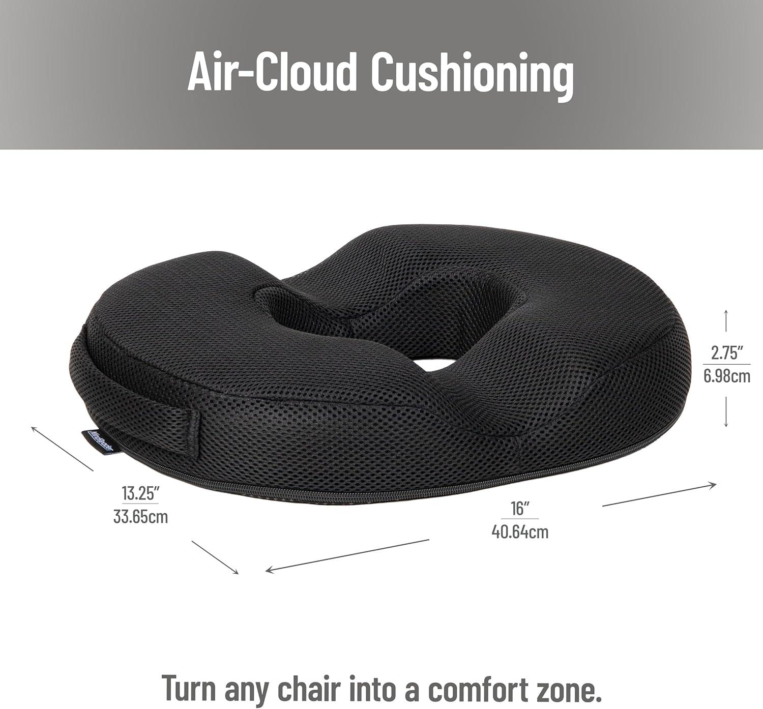 imageMind Reader Donut Pillow Seat Cushion with AirCloud Technology Tailbone Hemorrhoid Pregnancy Relief Black