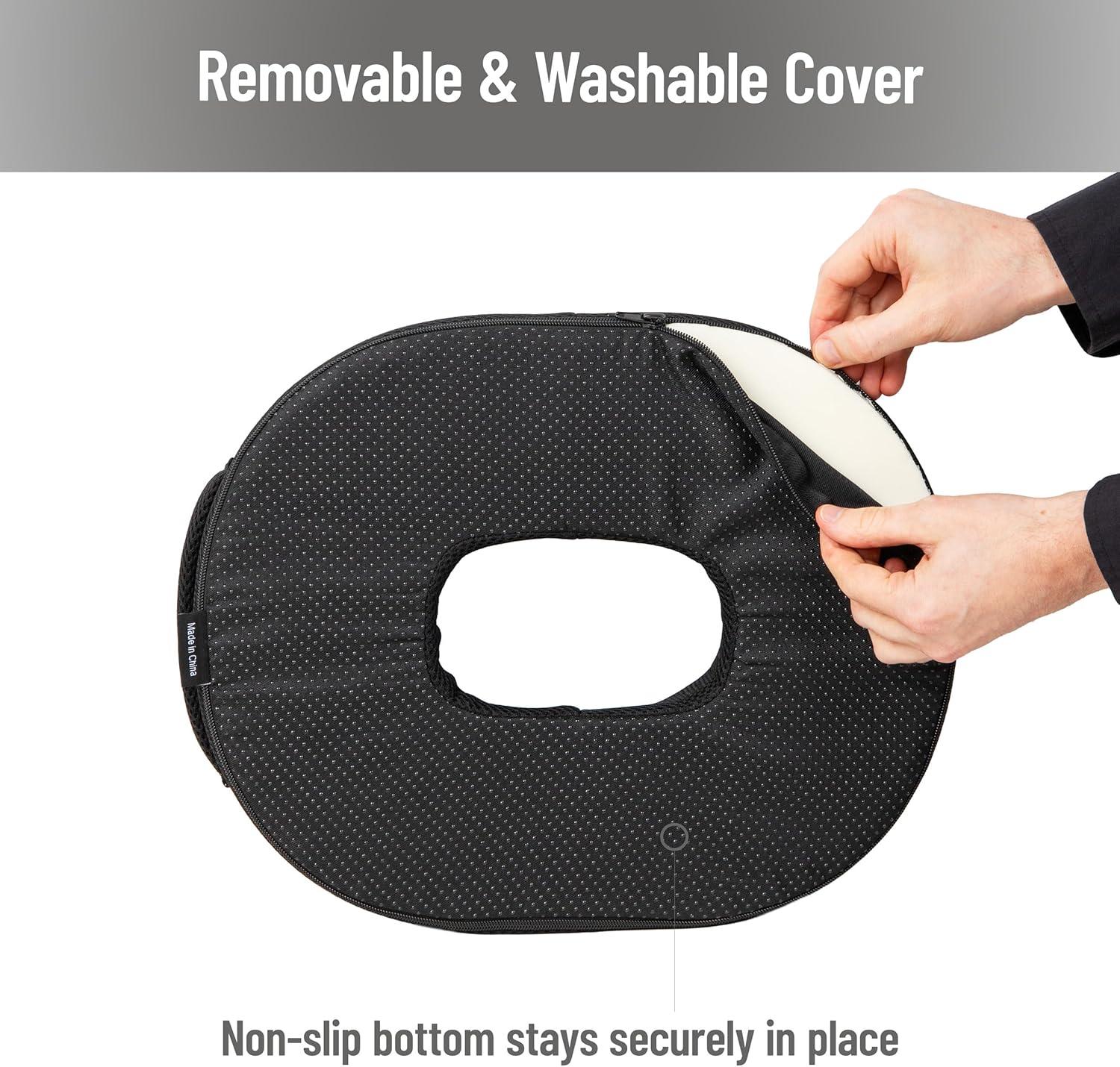 imageMind Reader Donut Pillow Seat Cushion with AirCloud Technology Tailbone Hemorrhoid Pregnancy Relief Black
