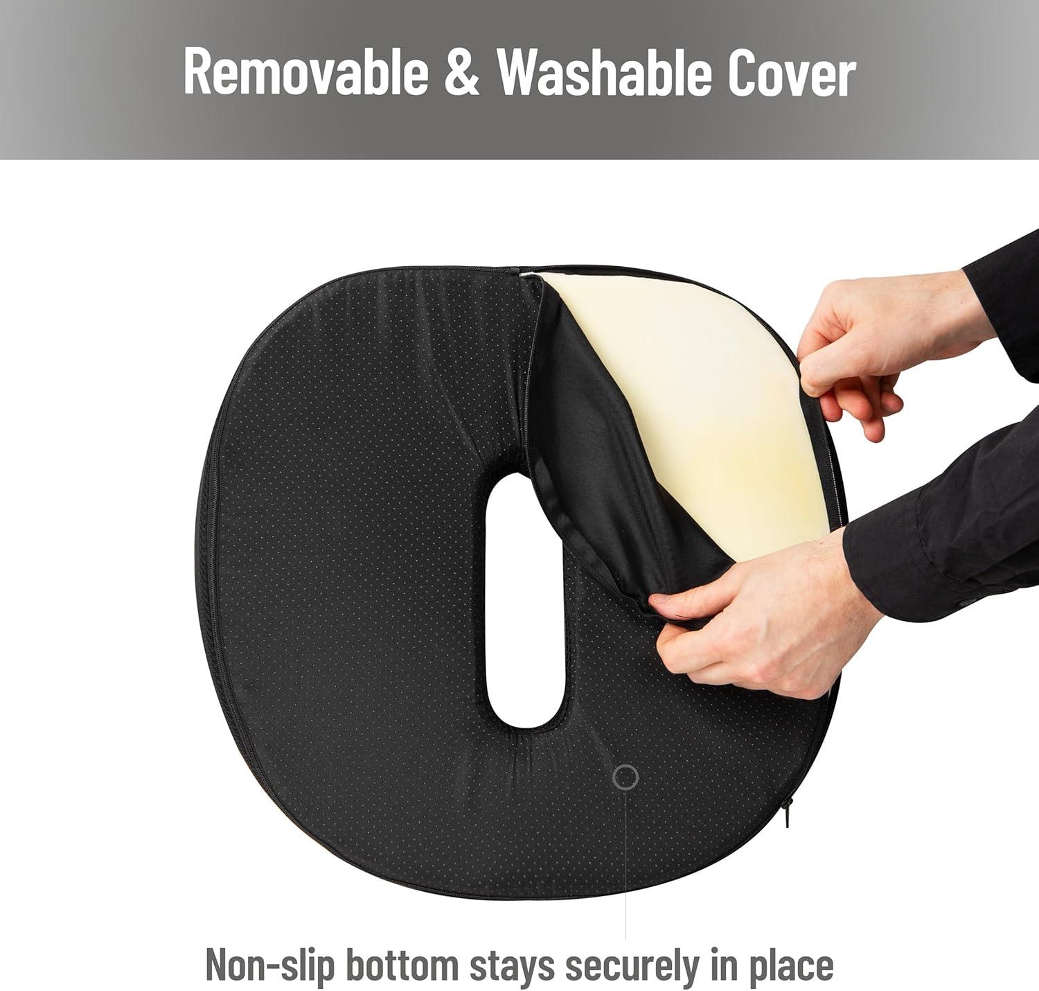 imageMind Reader Donut Pillow with AirCloud Technology Ergonomic Memory Foam Seat Cushion for Tailbone Hemorrhoid Pregnancy amp Lower Back Pain Relief Washable Cover Black