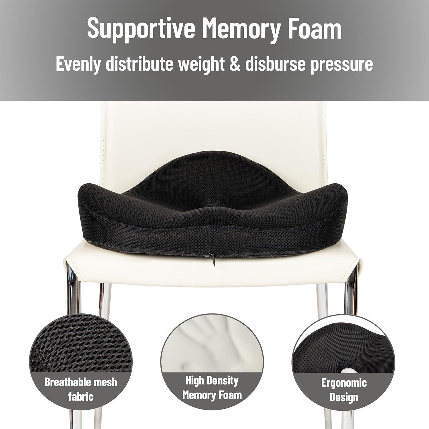 imageMind Reader Donut Pillow with AirCloud Technology Ergonomic Memory Foam Seat Cushion for Tailbone Hemorrhoid Pregnancy amp Lower Back Pain Relief Washable Cover Black
