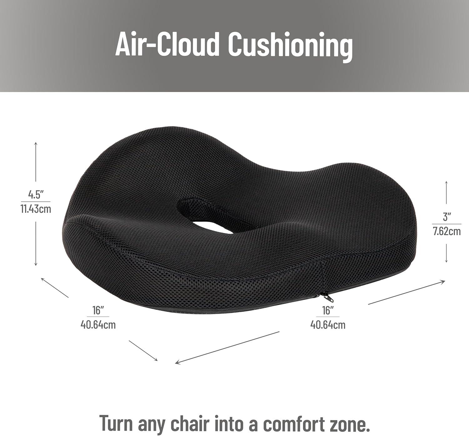 imageMind Reader Donut Pillow with AirCloud Technology Ergonomic Memory Foam Seat Cushion for Tailbone Hemorrhoid Pregnancy amp Lower Back Pain Relief Washable Cover Black