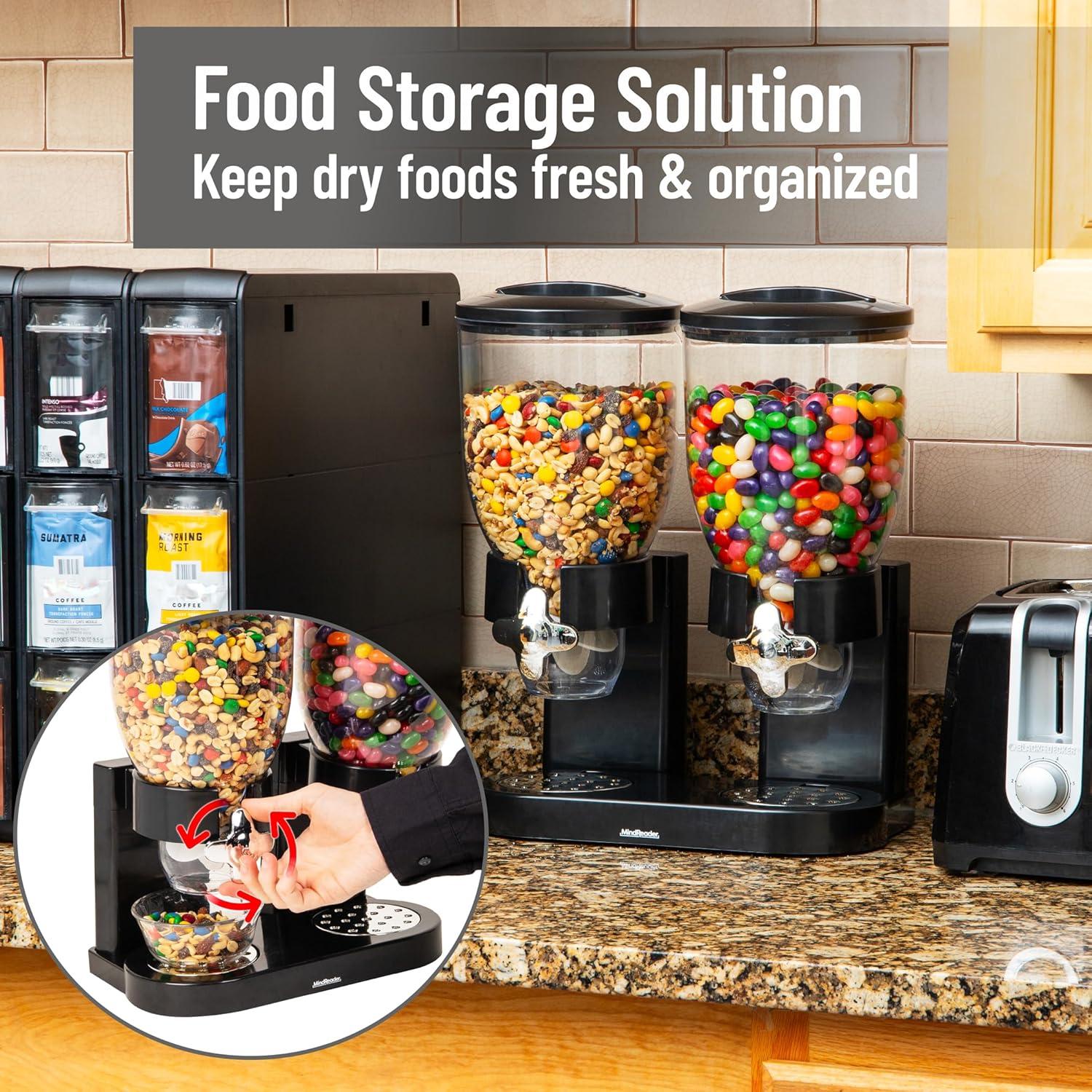 imageMind Reader Double Cereal Dispenser for Countertop 2 x 2L Airtight Containers Rotating Dry Food Dispenser for Cereal Rice Candy Coffee Beans WhiteBlack