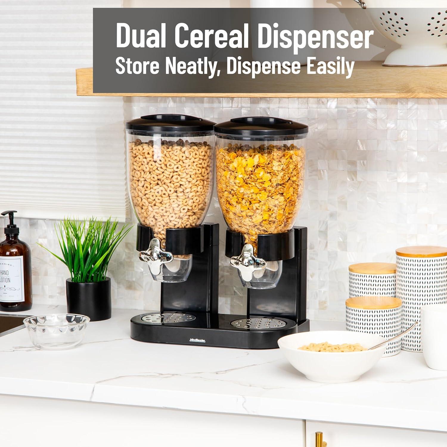 imageMind Reader Double Cereal Dispenser for Countertop 2 x 2L Airtight Containers Rotating Dry Food Dispenser for Cereal Rice Candy Coffee Beans WhiteBlack