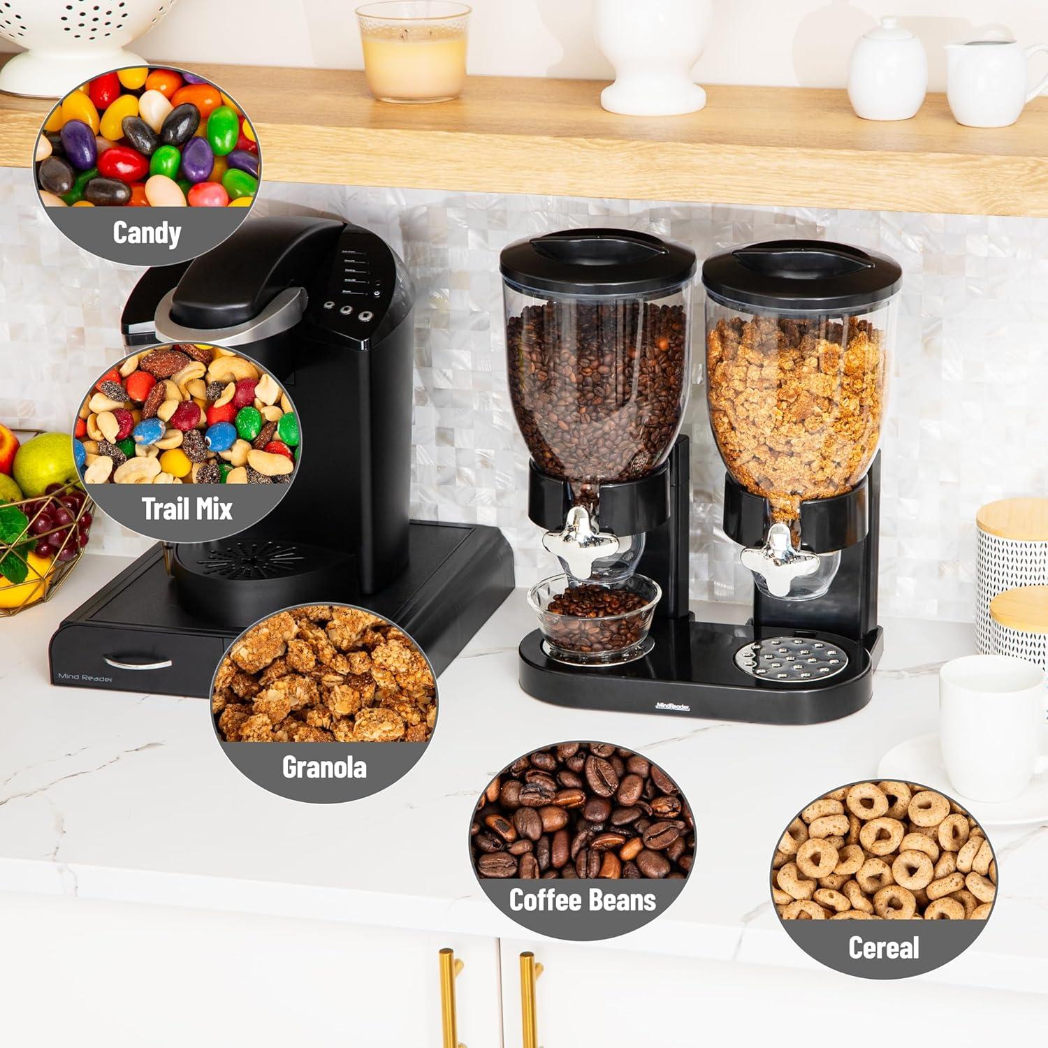 imageMind Reader Double Cereal Dispenser for Countertop 2 x 2L Airtight Containers Rotating Dry Food Dispenser for Cereal Rice Candy Coffee Beans WhiteBlack