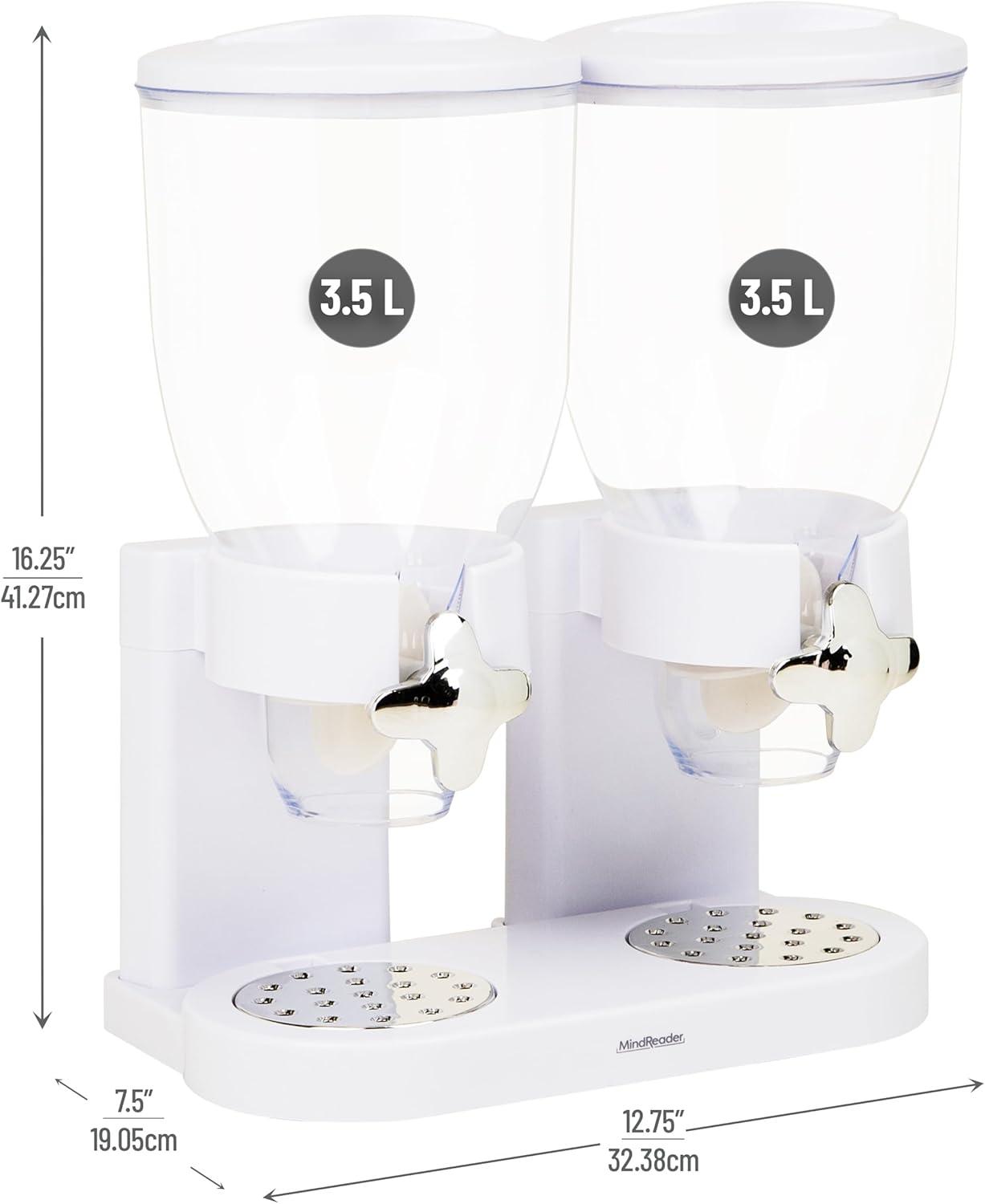 imageMind Reader Double Cereal Dispenser for Countertop 2 x 2L Airtight Containers Rotating Dry Food Dispenser for Cereal Rice Candy Coffee Beans WhiteWhite