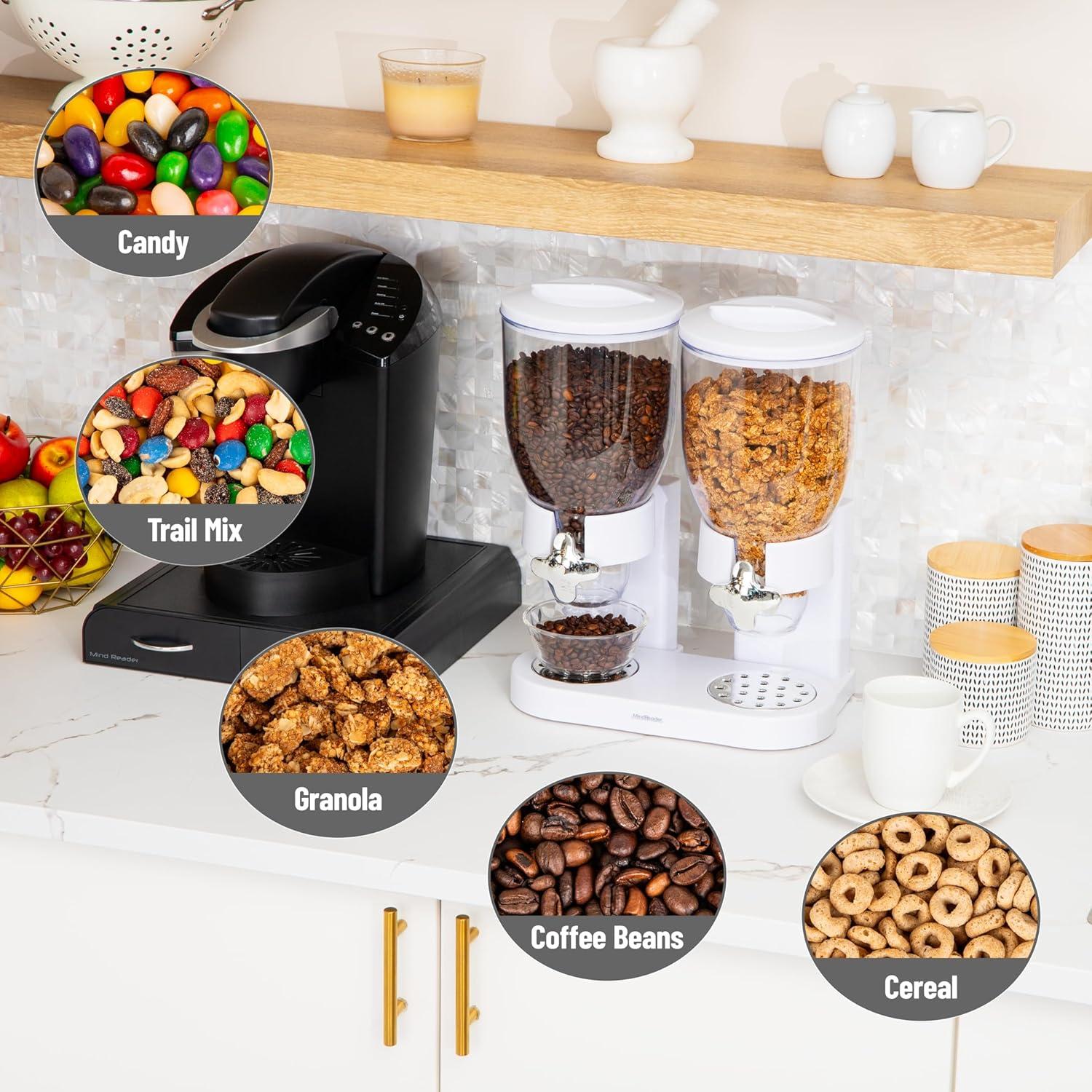 imageMind Reader Double Cereal Dispenser for Countertop 2 x 2L Airtight Containers Rotating Dry Food Dispenser for Cereal Rice Candy Coffee Beans WhiteWhite
