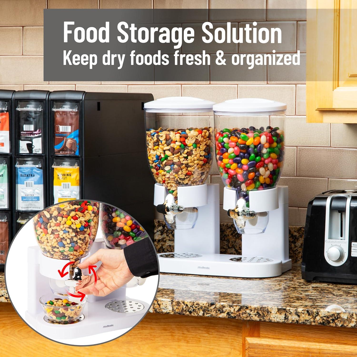imageMind Reader Double Cereal Dispenser for Countertop 2 x 2L Airtight Containers Rotating Dry Food Dispenser for Cereal Rice Candy Coffee Beans WhiteWhite