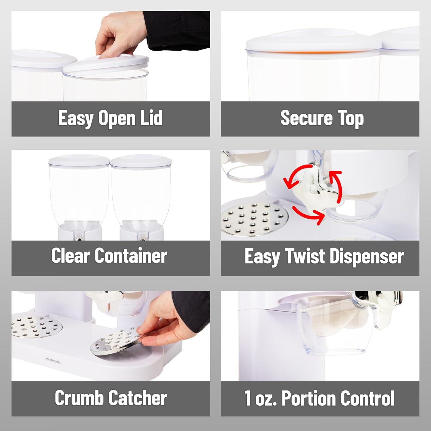 imageMind Reader Double Cereal Dispenser for Countertop 2 x 2L Airtight Containers Rotating Dry Food Dispenser for Cereal Rice Candy Coffee Beans WhiteWhite