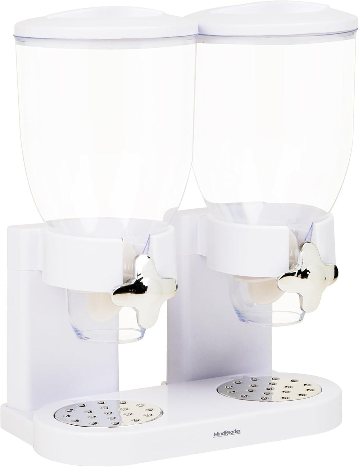 imageMind Reader Double Cereal Dispenser for Countertop 2 x 2L Airtight Containers Rotating Dry Food Dispenser for Cereal Rice Candy Coffee Beans WhiteWhite