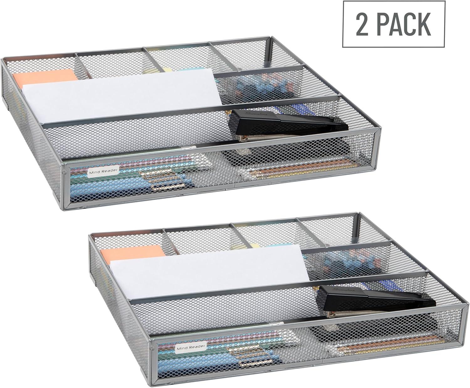 imageMind Reader Drawer Organizer Desk Org Utensil Organizer Office Kitchen Metal Mesh Set of 2 SilverSilver