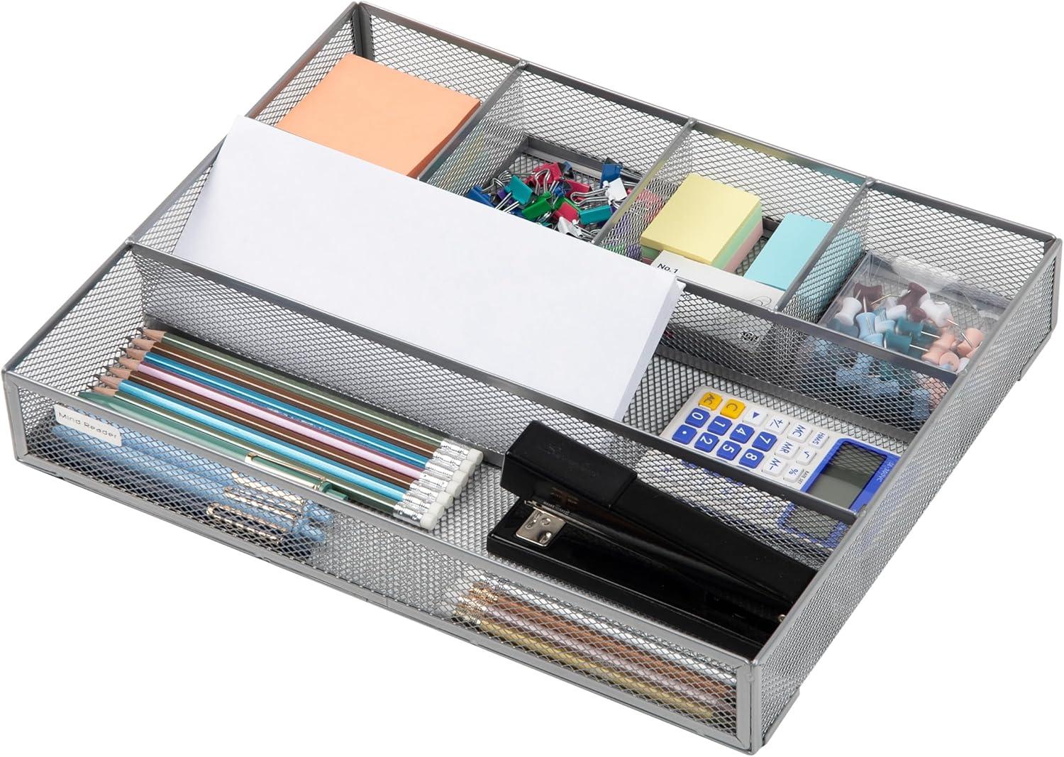 imageMind Reader Drawer Organizer Desk Org Utensil Organizer Office Kitchen Metal Mesh Set of 2 SilverSilver