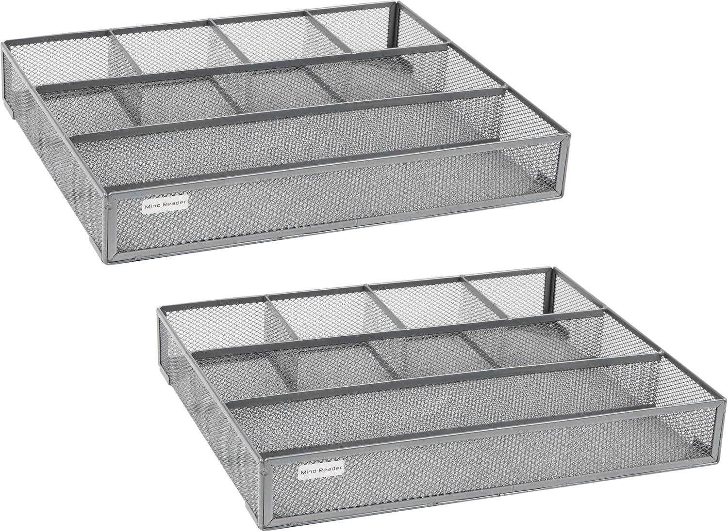 imageMind Reader Drawer Organizer Desk Org Utensil Organizer Office Kitchen Metal Mesh Set of 2 SilverSilver