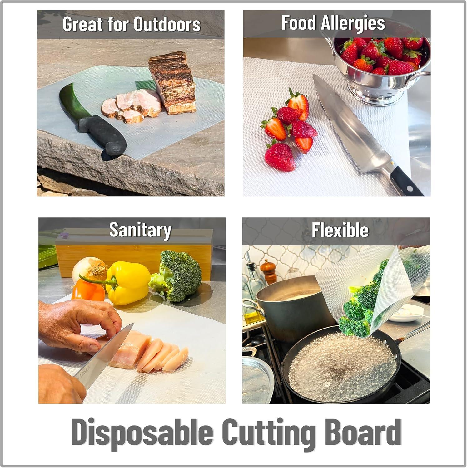 imageMind Reader EZ Board Disposable Plastic Cutting Board 20 Square Feet Easy CleanUp and Convenient Use Ideal for Camping Hunting Boating and For People With Food Allergies ClearBamboo Box