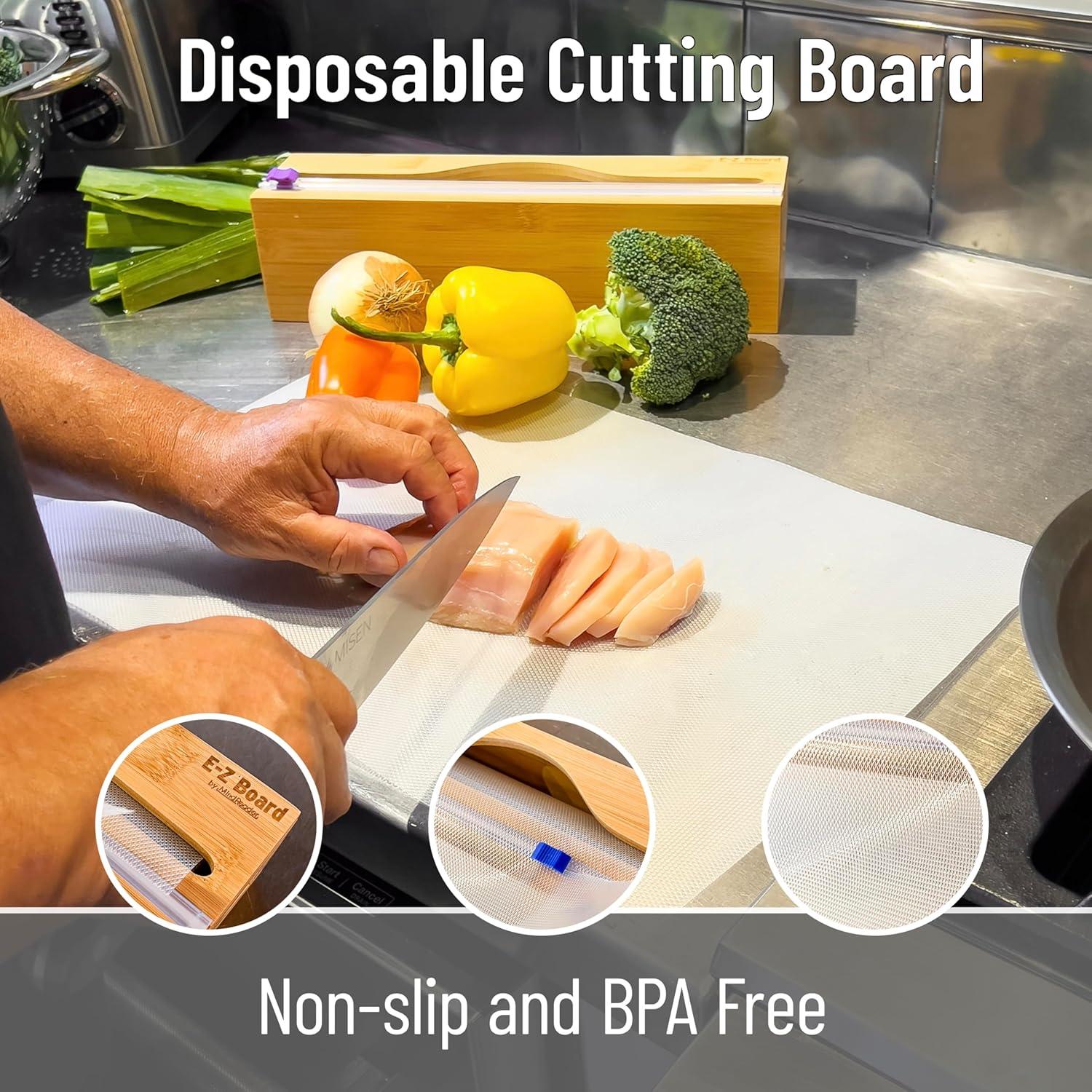 imageMind Reader EZ Board Disposable Plastic Cutting Board 20 Square Feet Easy CleanUp and Convenient Use Ideal for Camping Hunting Boating and For People With Food Allergies ClearBamboo Box