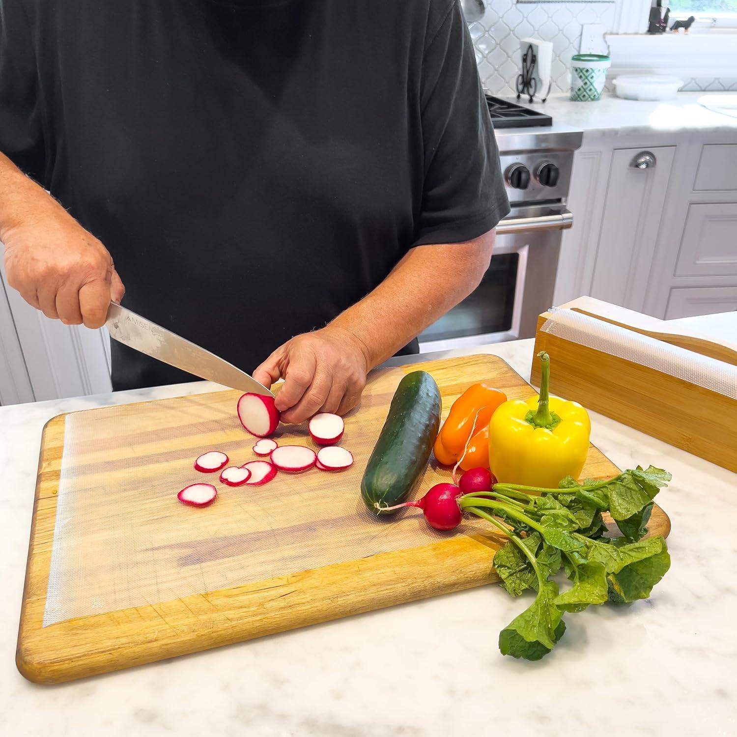 imageMind Reader EZ Board Disposable Plastic Cutting Board 20 Square Feet Easy CleanUp and Convenient Use Ideal for Camping Hunting Boating and For People With Food Allergies ClearBamboo Box