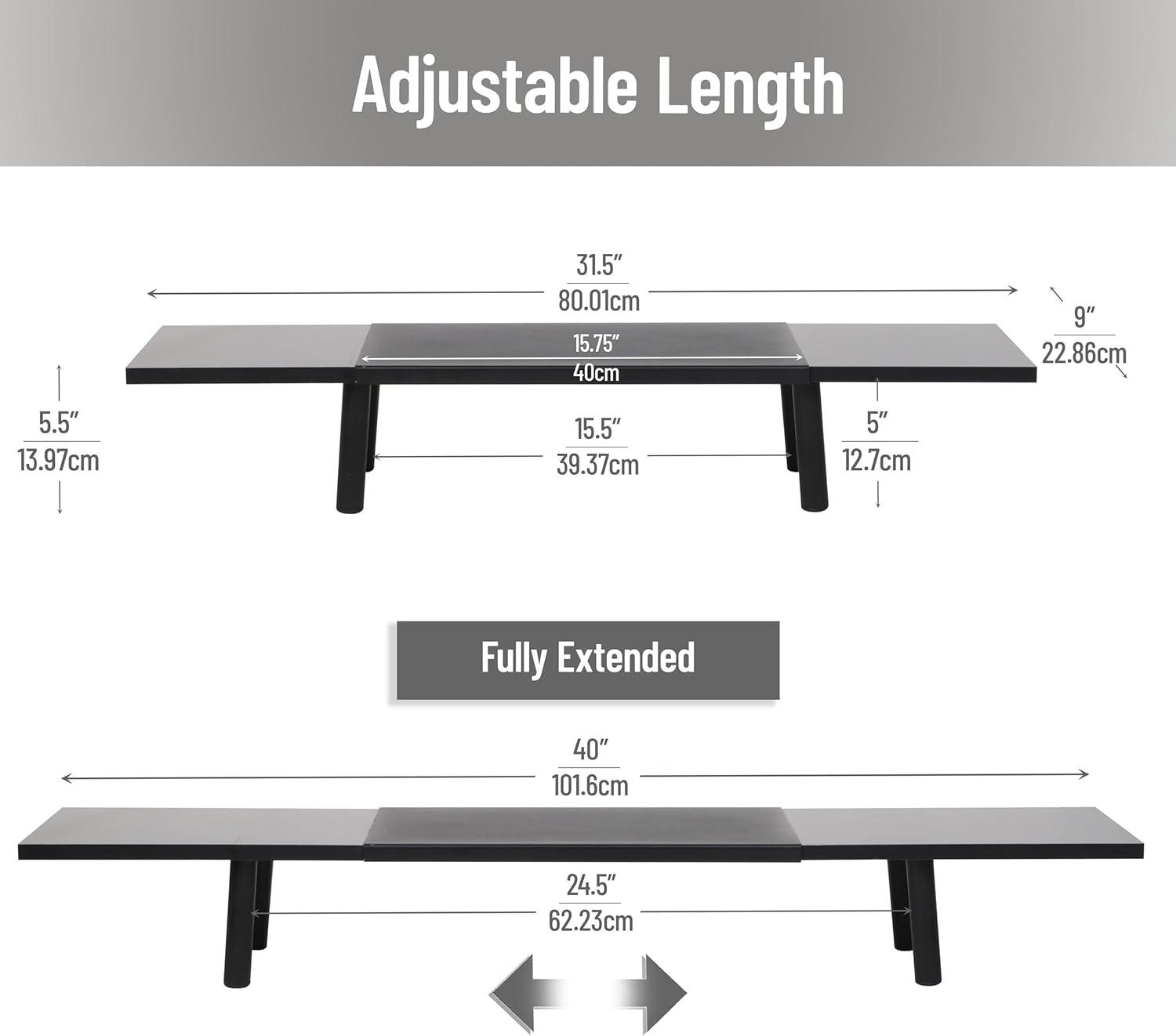 imageMind Reader Extendable Monitor Stand Adjustable Desktop Riser for Dual Monitors Printers Laptops TV 31540 Inch Width 88 lb Capacity Metal and MDF Wood Black
