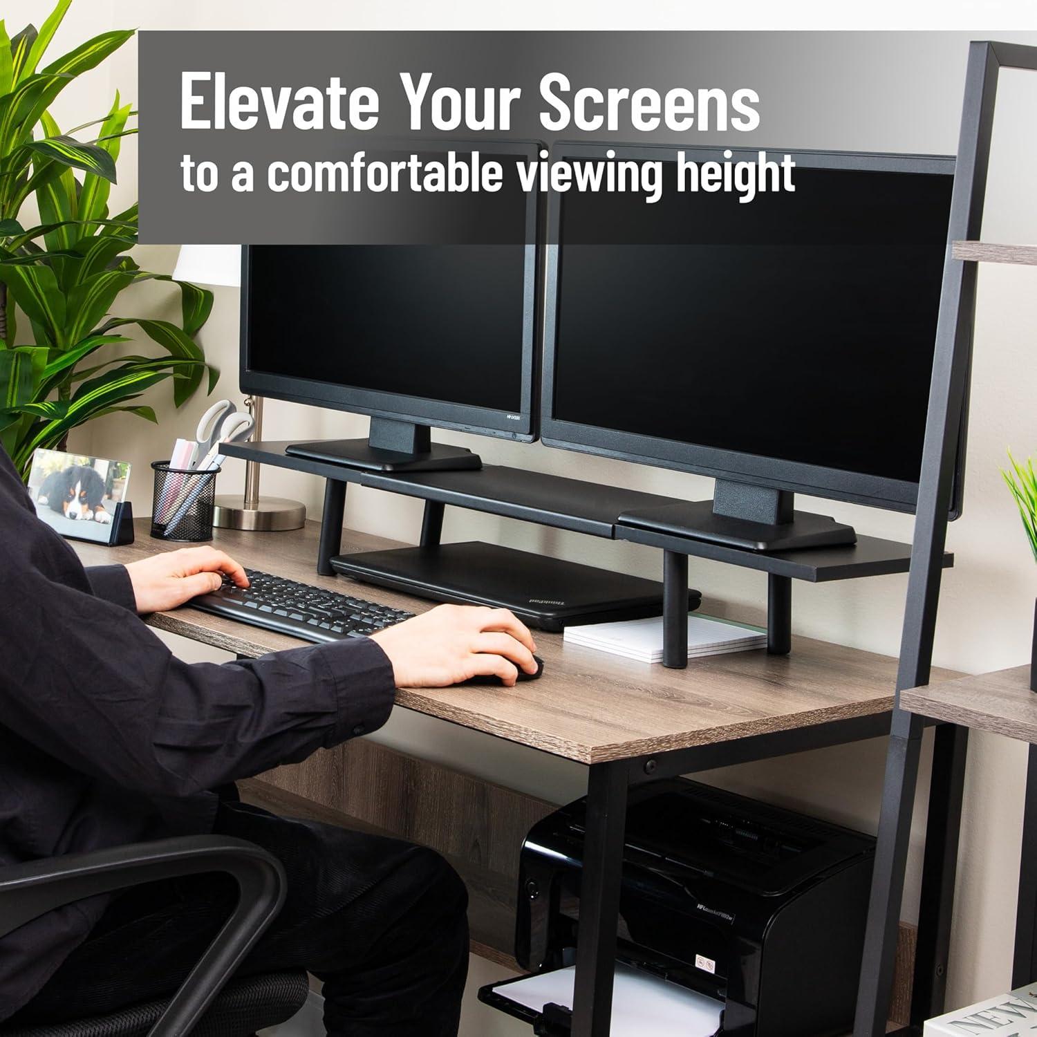 imageMind Reader Extendable Monitor Stand Adjustable Desktop Riser for Dual Monitors Printers Laptops TV 31540 Inch Width 88 lb Capacity Metal and MDF Wood Black