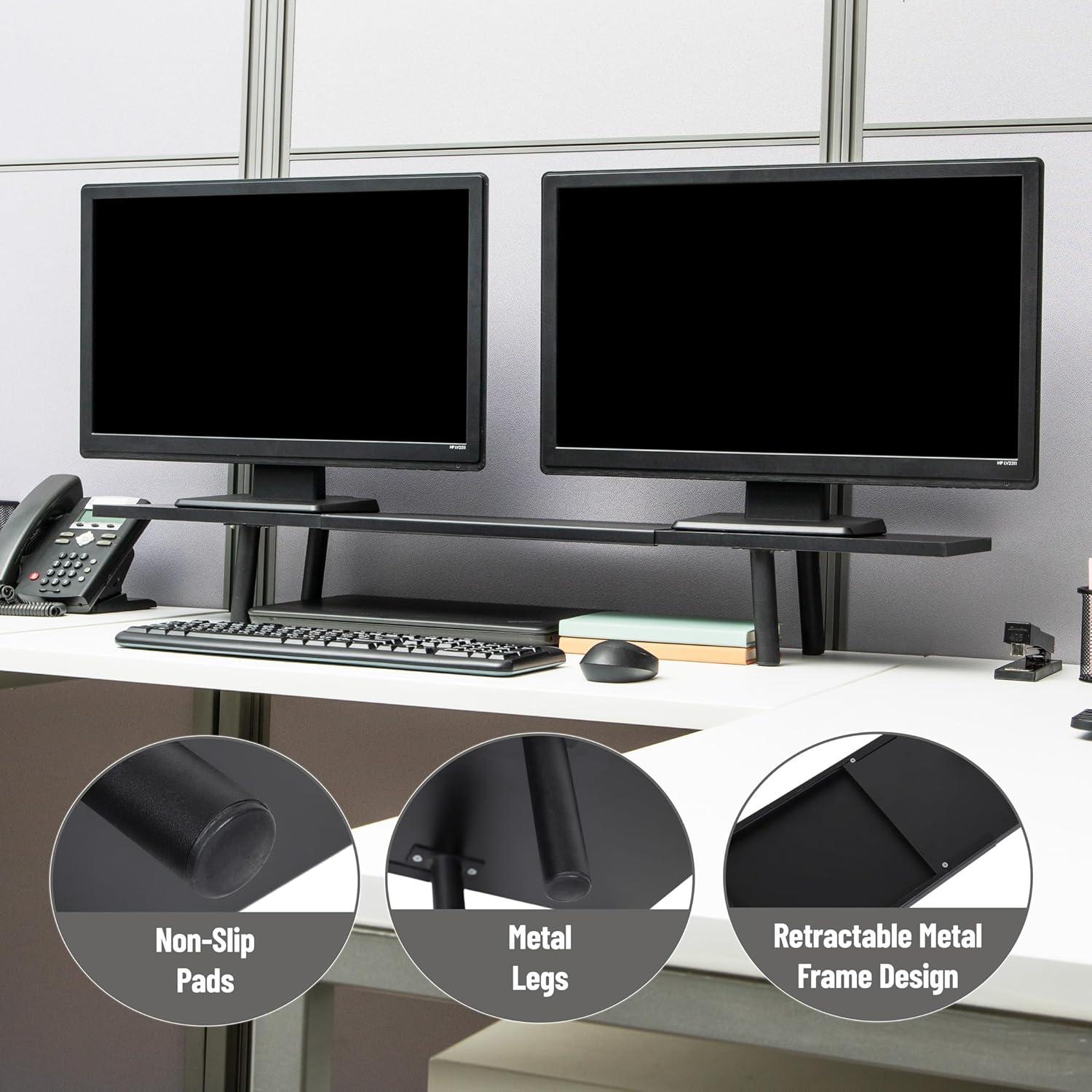 imageMind Reader Extendable Monitor Stand Adjustable Desktop Riser for Dual Monitors Printers Laptops TV 31540 Inch Width 88 lb Capacity Metal and MDF Wood Black