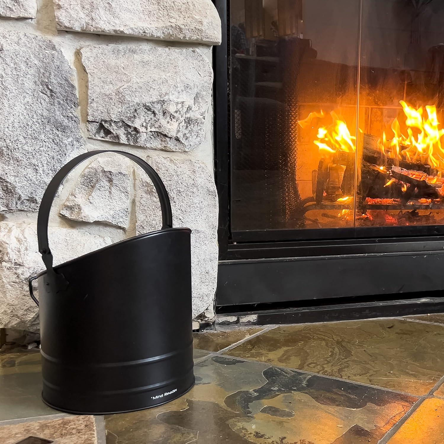 imageMind Reader Fireplace Ash Bucket 6L 15 gal Capacity Wood Stove Fireplace Accessories Metal 9L x 9W x 105H BlackLarge