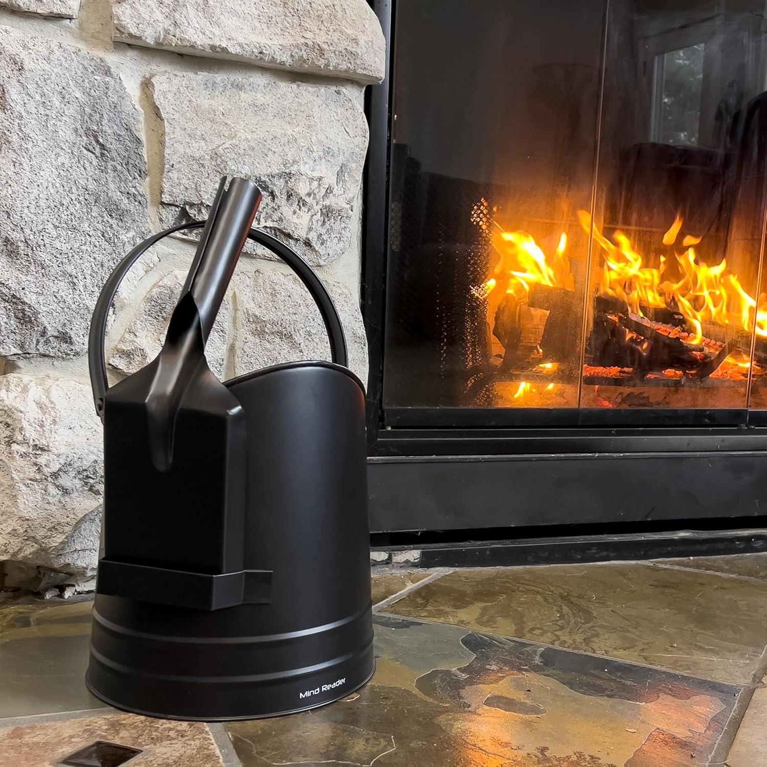 imageMind Reader Fireplace Ash Bucket 6L 15 gal Capacity Wood Stove Fireplace Accessories Metal 9L x 9W x 105H BlackSmall
