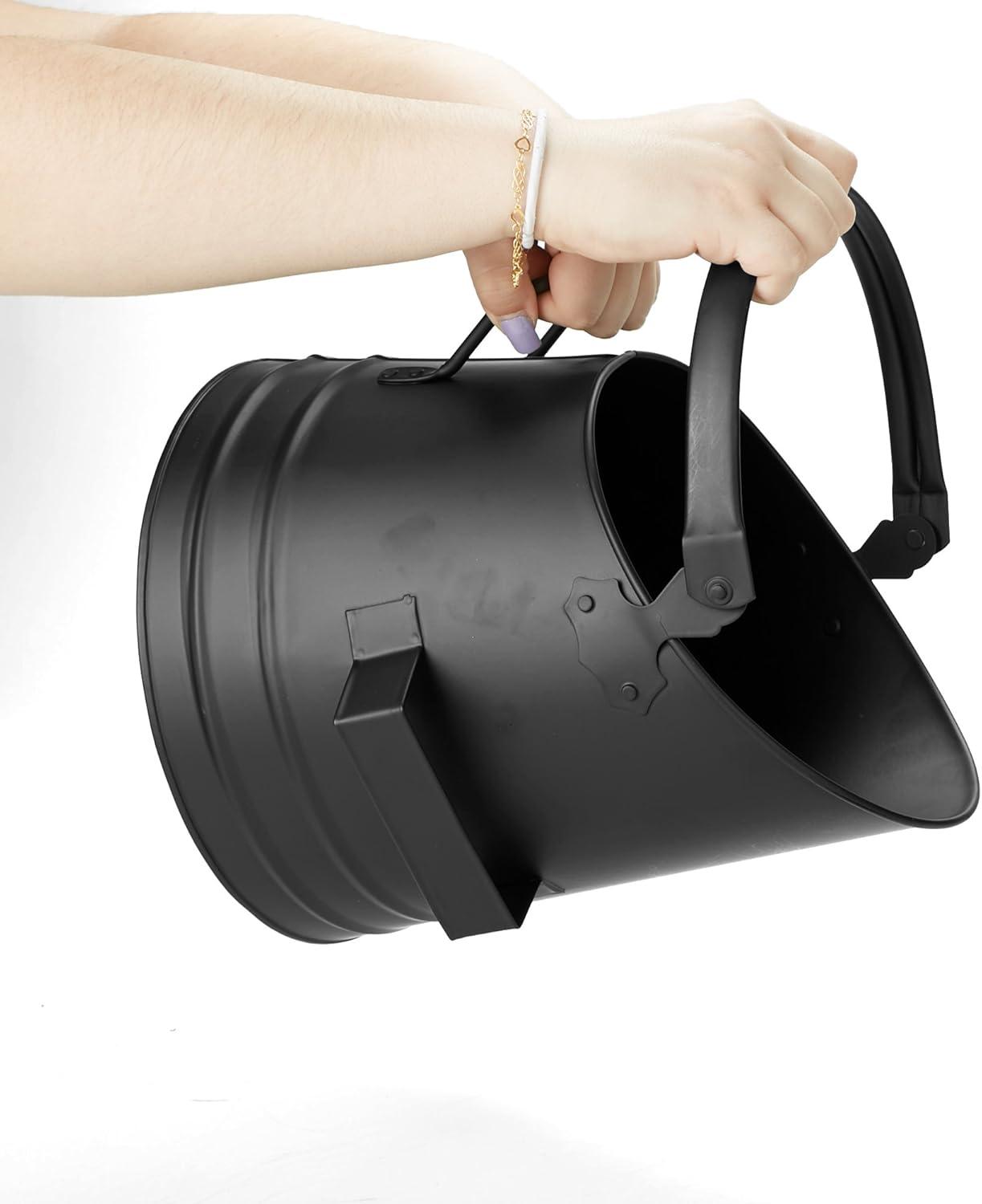 imageMind Reader Fireplace Ash Bucket 6L 15 gal Capacity Wood Stove Fireplace Accessories Metal 9L x 9W x 105H BlackSmall