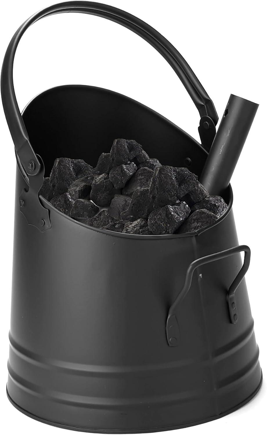 imageMind Reader Fireplace Ash Bucket 6L 15 gal Capacity Wood Stove Fireplace Accessories Metal 9L x 9W x 105H BlackSmall